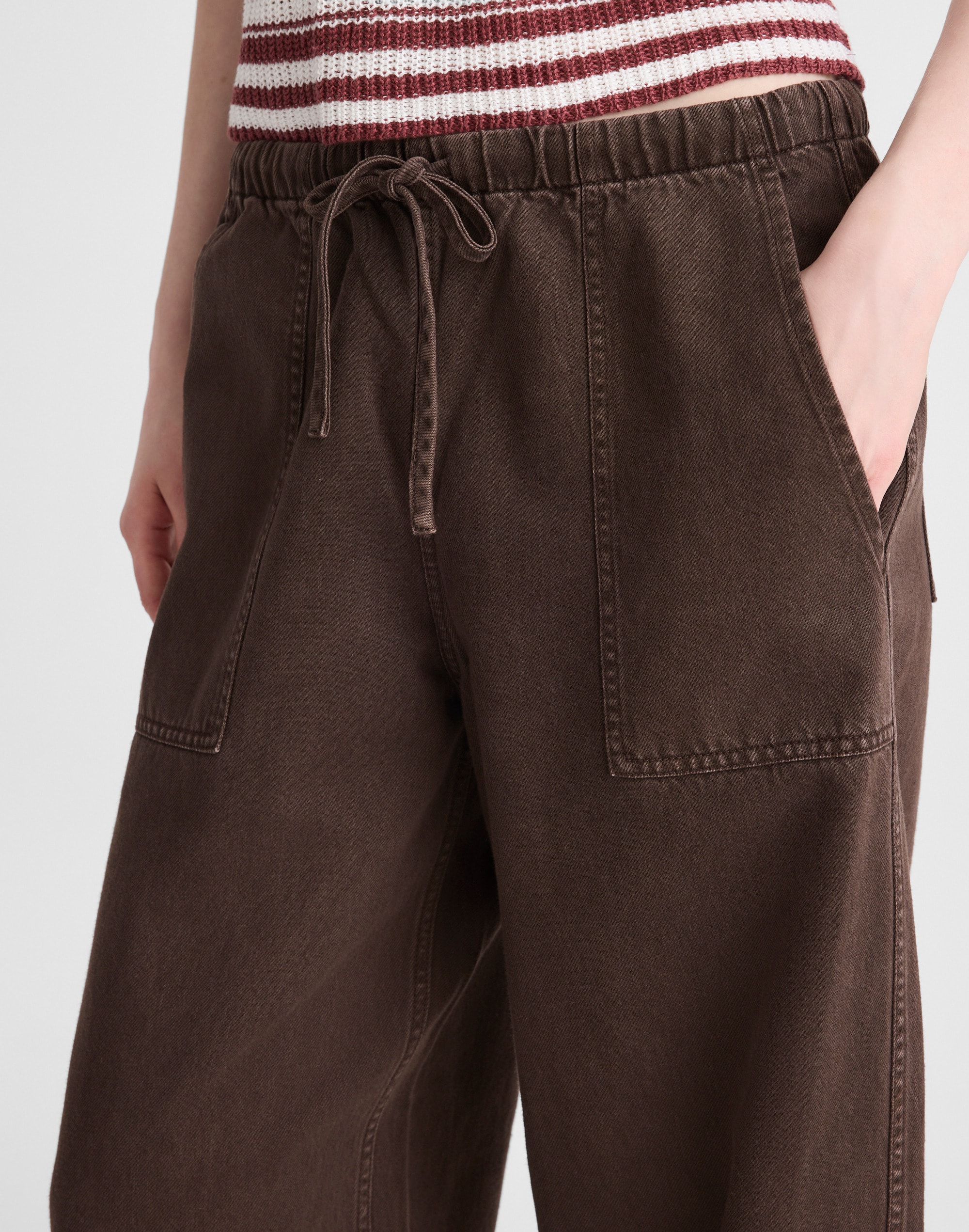 Pull-On Barrel-Leg Utility Pants in Airy Denim