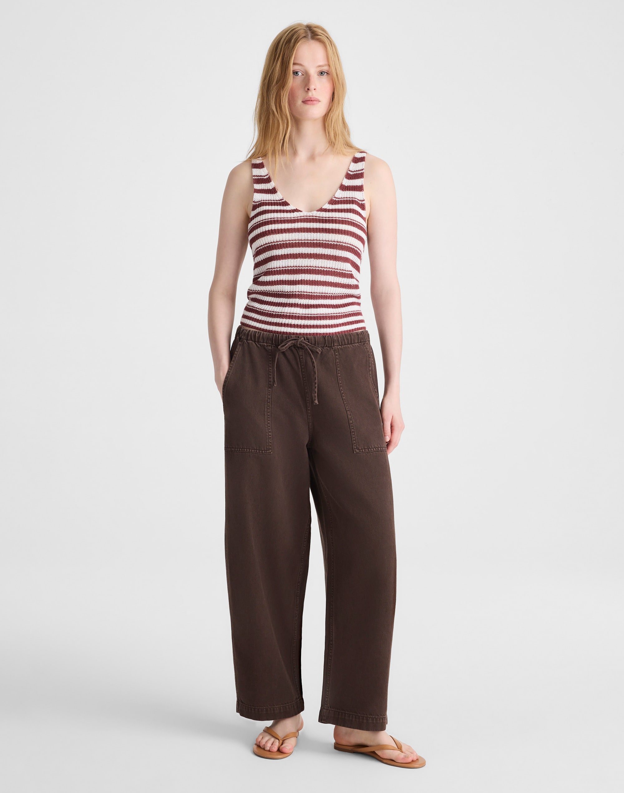 Pull-On Barrel-Leg Utility Pants in Airy Denim