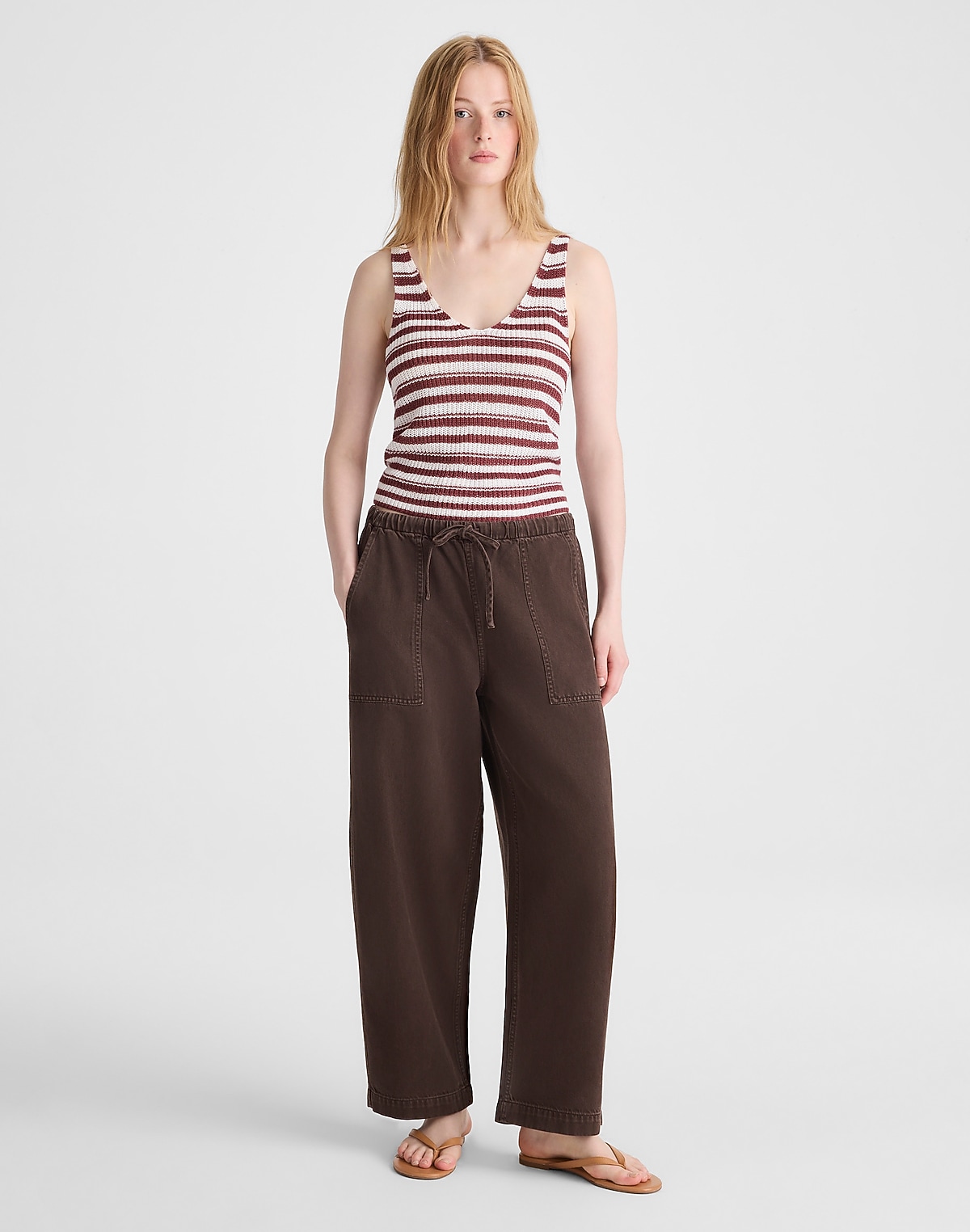 Pull-On Barrel-Leg Utility Pants in Airy Denim