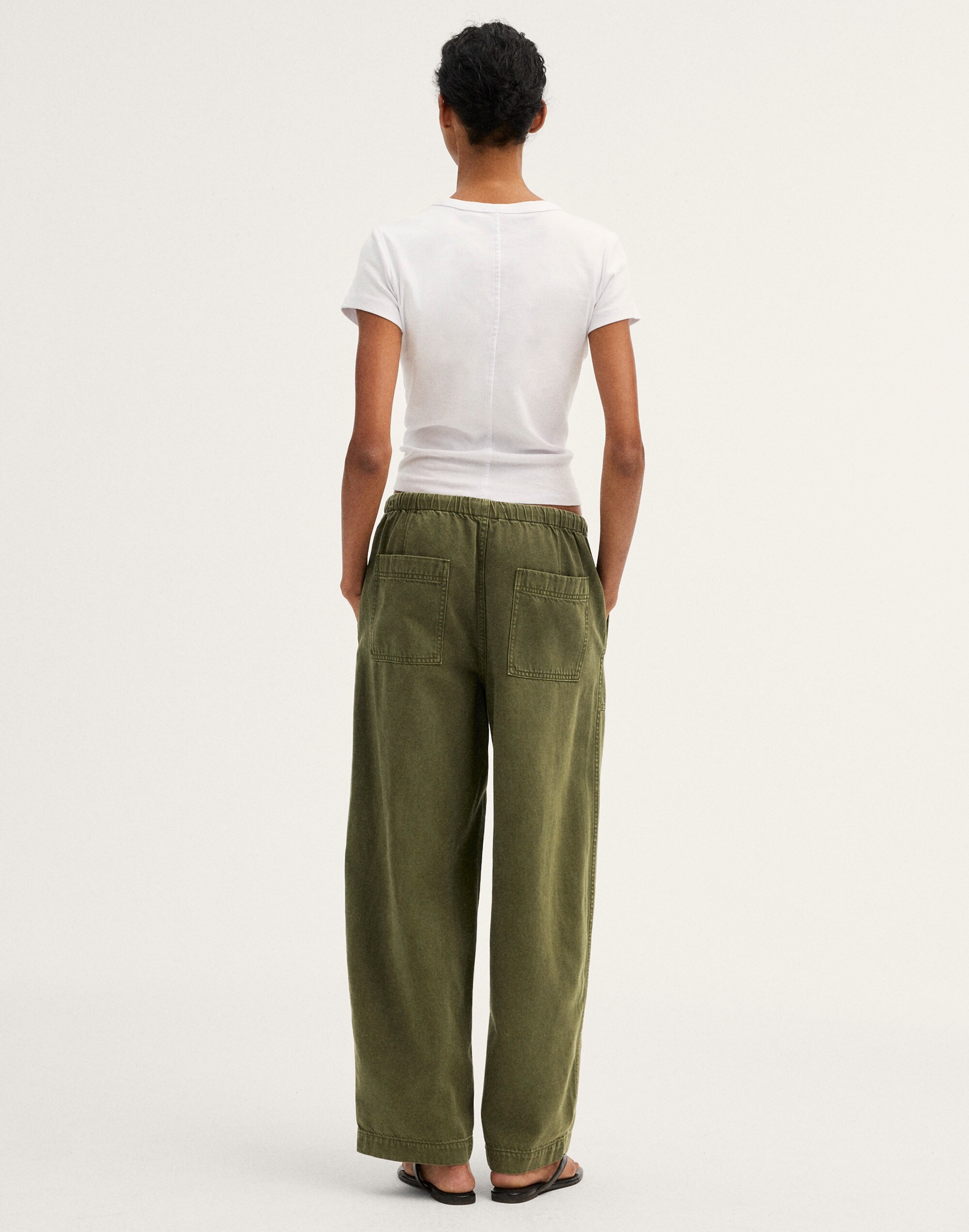 Pull-On Barrel-Leg Utility Pants in Airy Denim