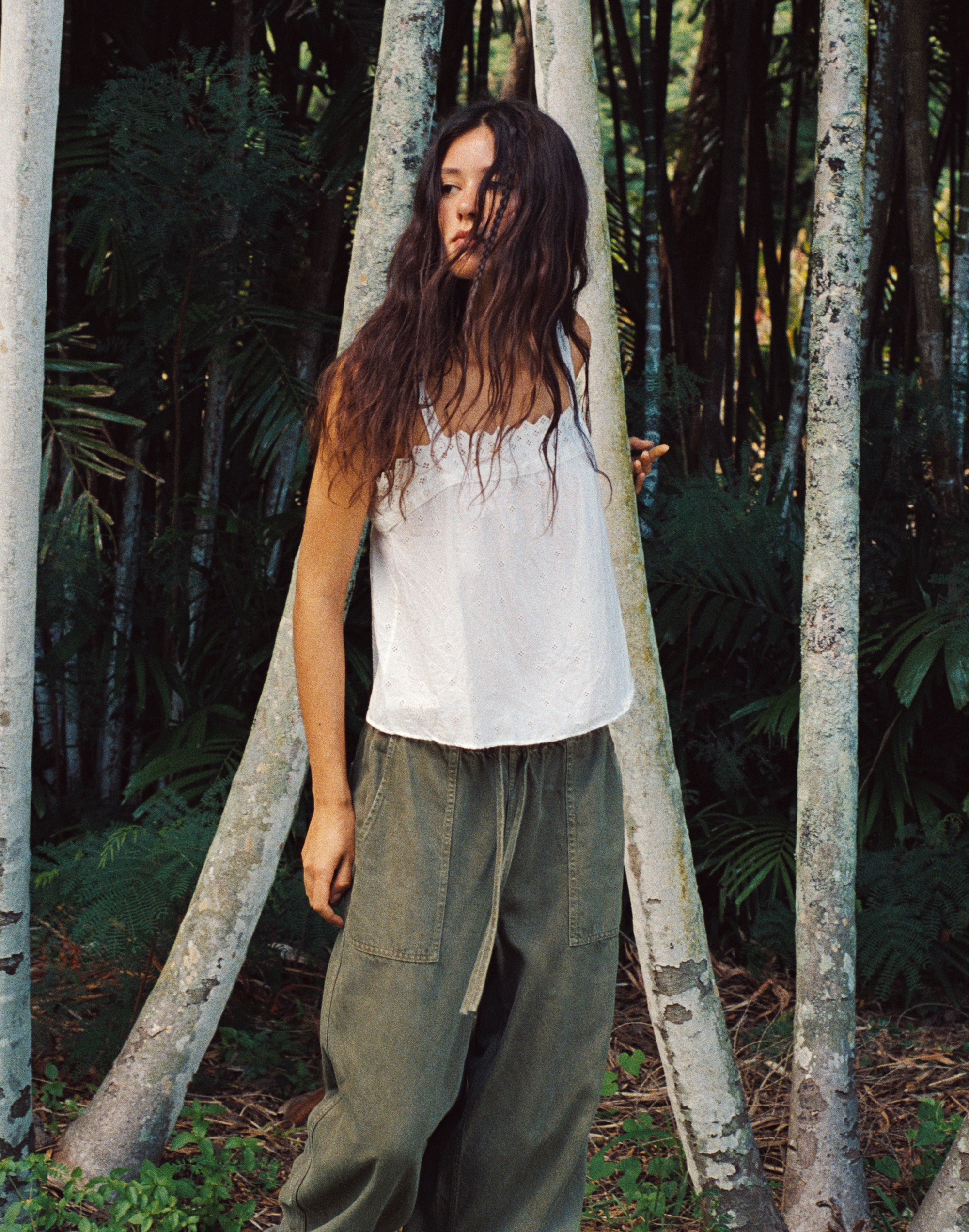 Pull-On Barrel-Leg Utility Pants in Airy Denim