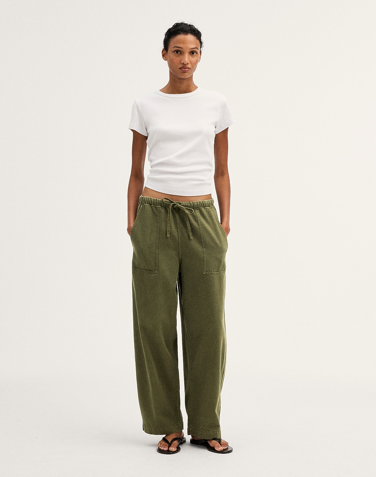 Pull-On Barrel-Leg Utility Pants in Airy Denim