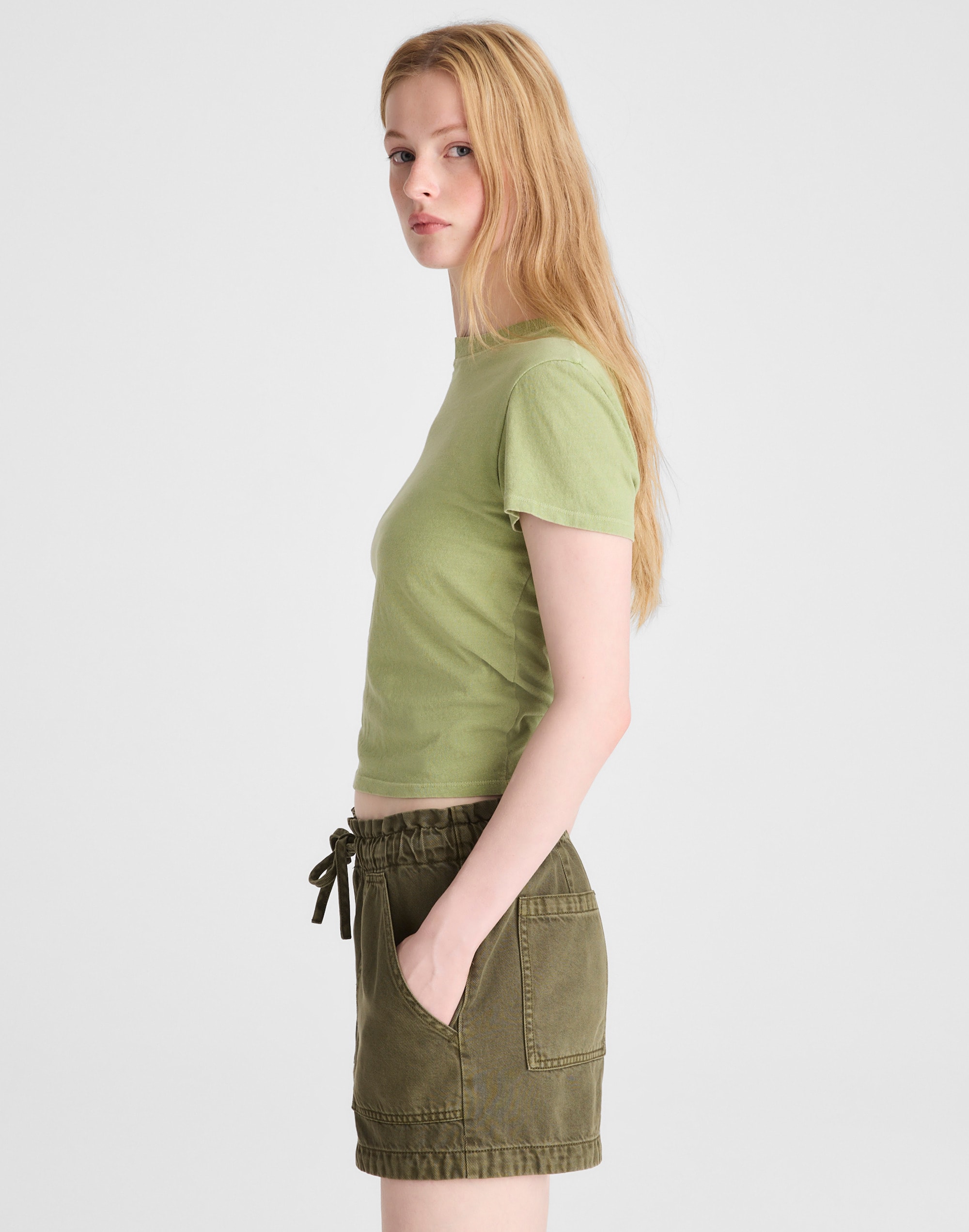 Pull-On Utility Shorts in Airy Denim