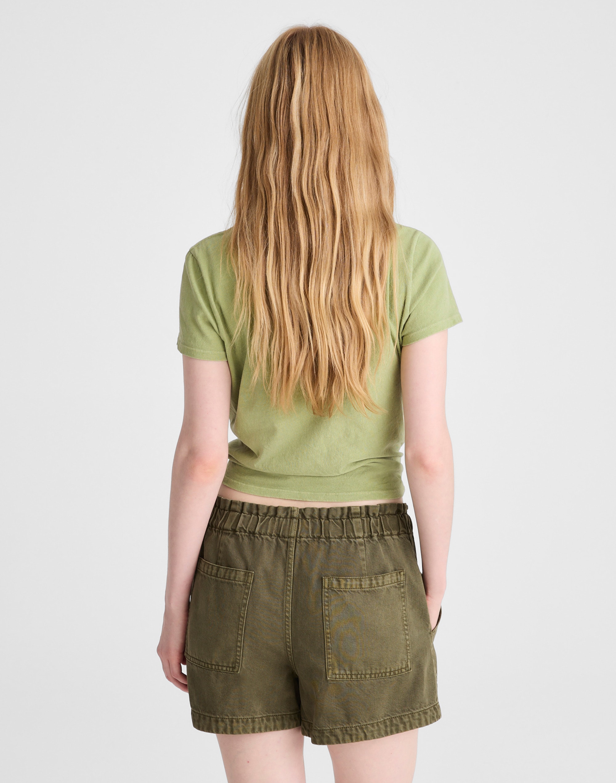 Pull-On Utility Shorts in Airy Denim
