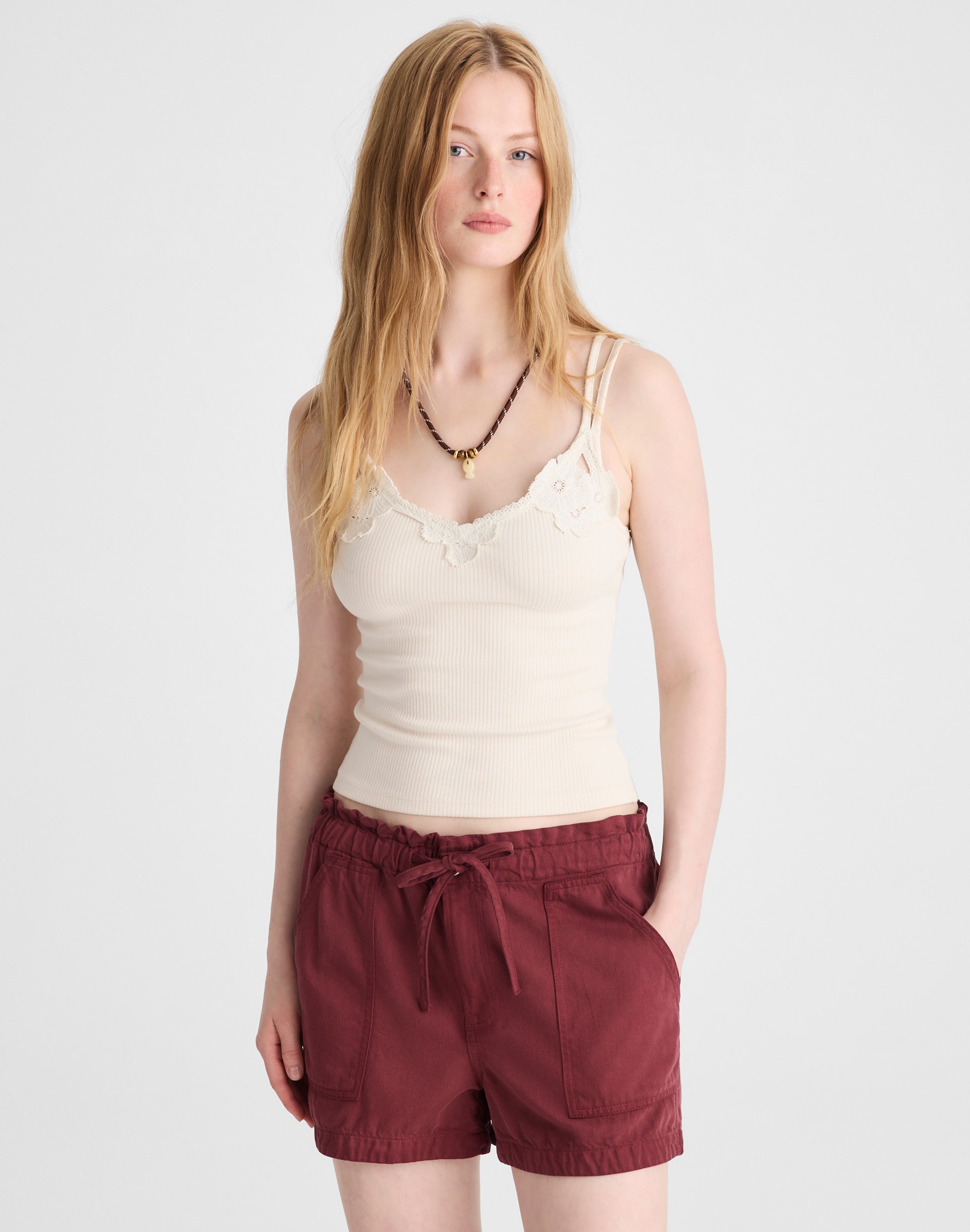 pull-on utility shorts in airy denim