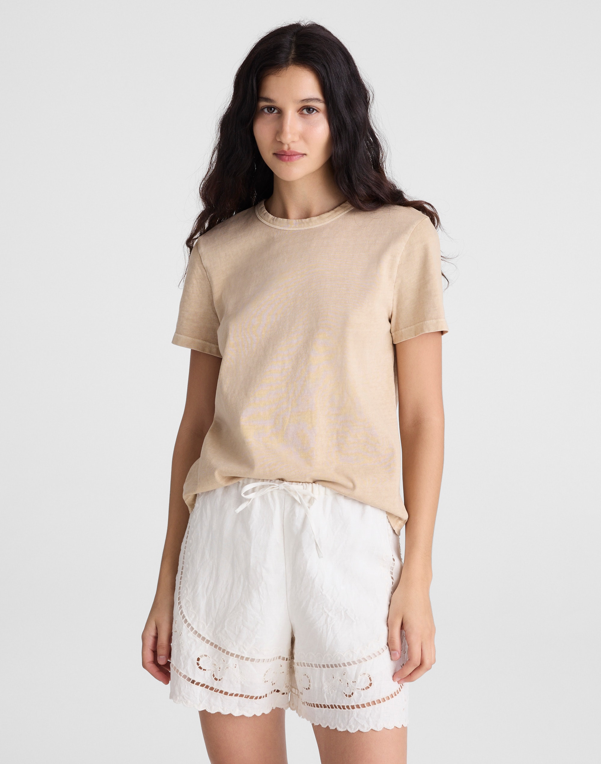 Eyelet Drawstring Shorts in 100% Linen