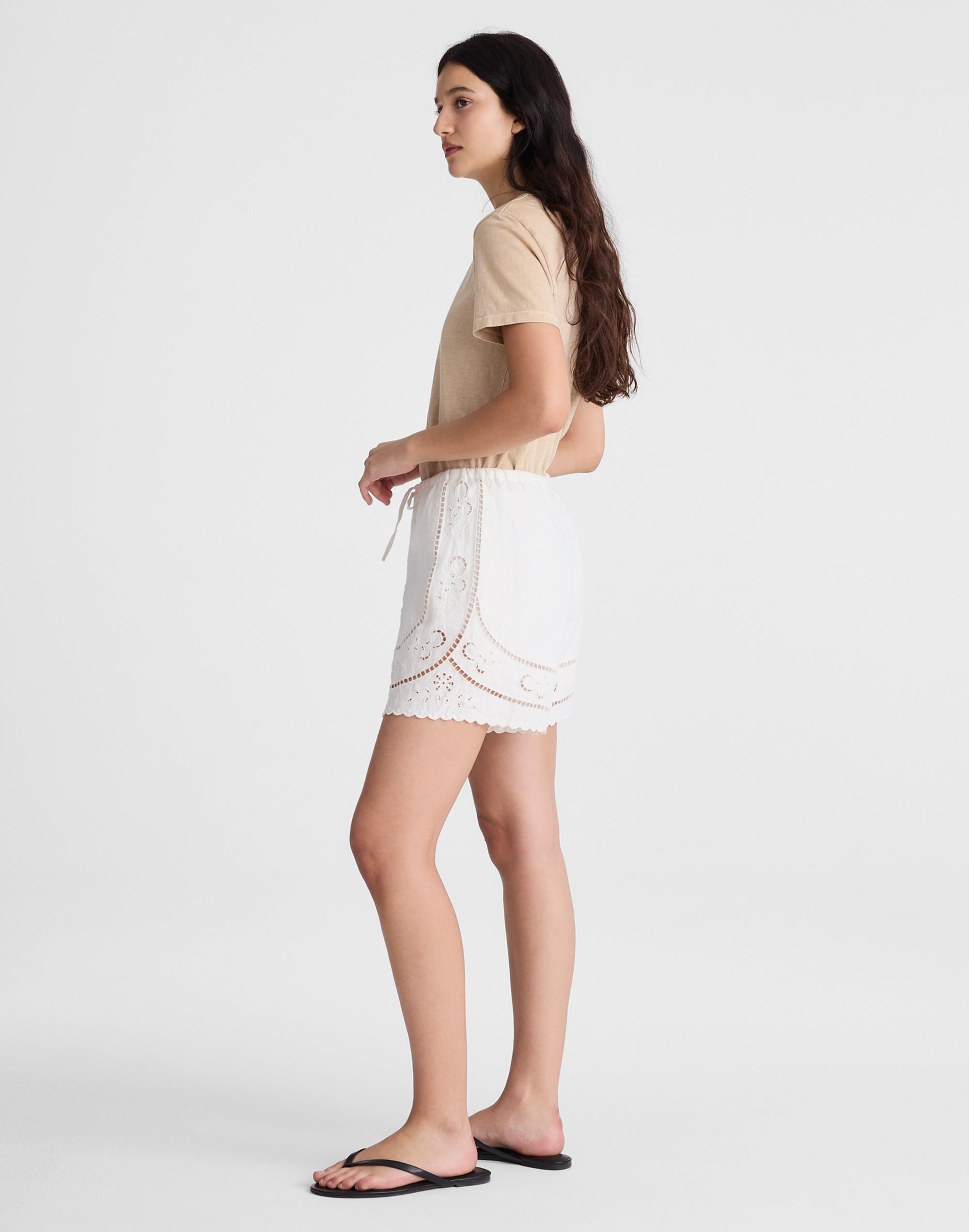 Eyelet Drawstring Shorts in 100% Linen