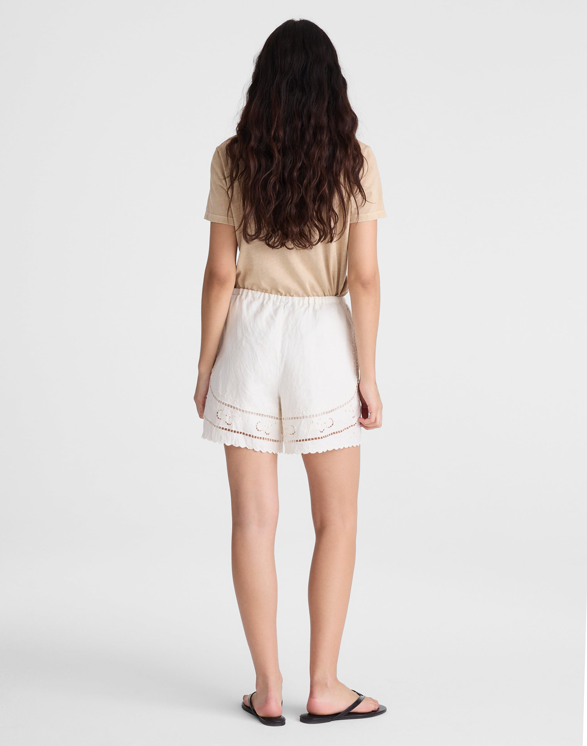 Eyelet Drawstring Shorts in 100% Linen