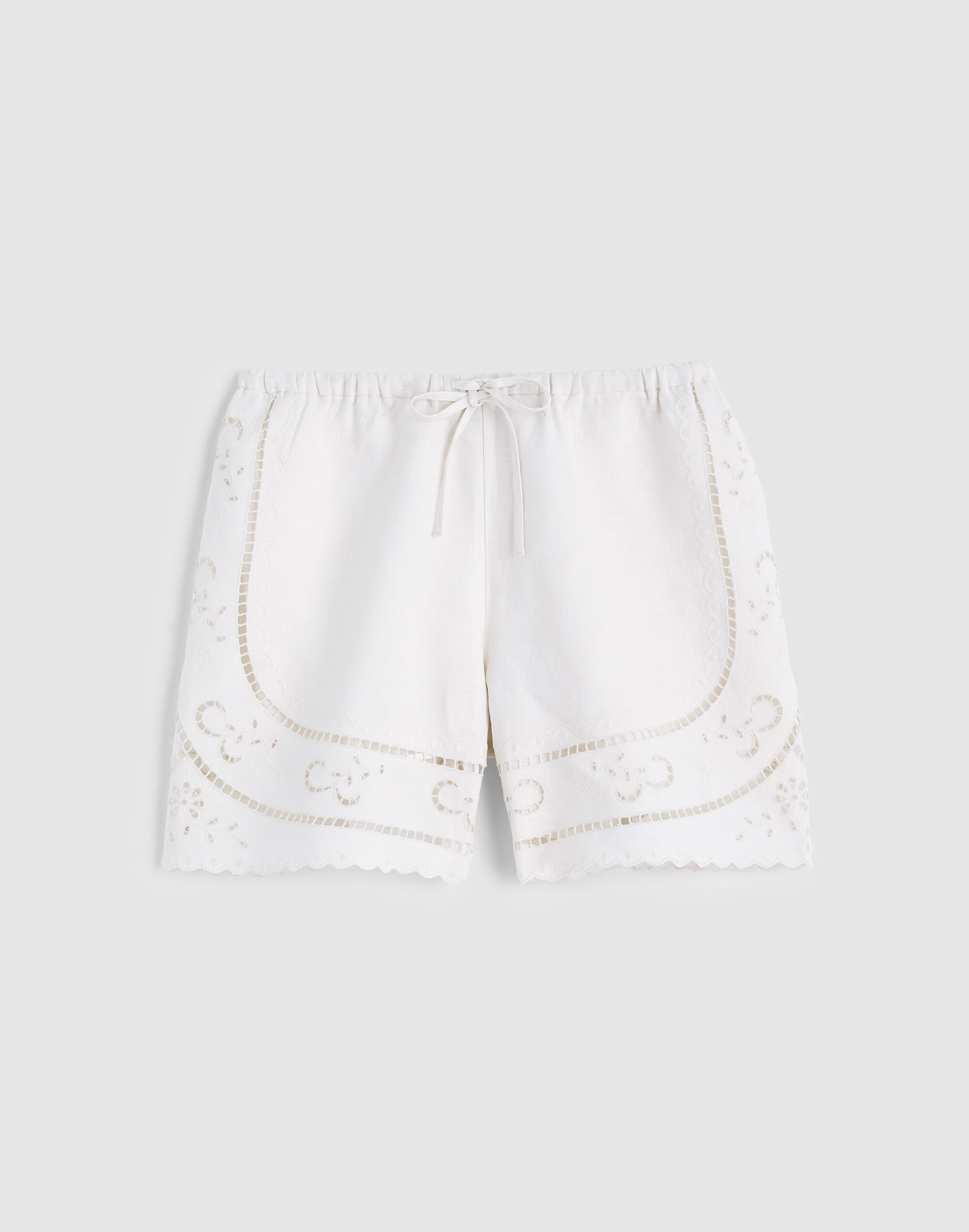 Eyelet Drawstring Shorts in 100% Linen