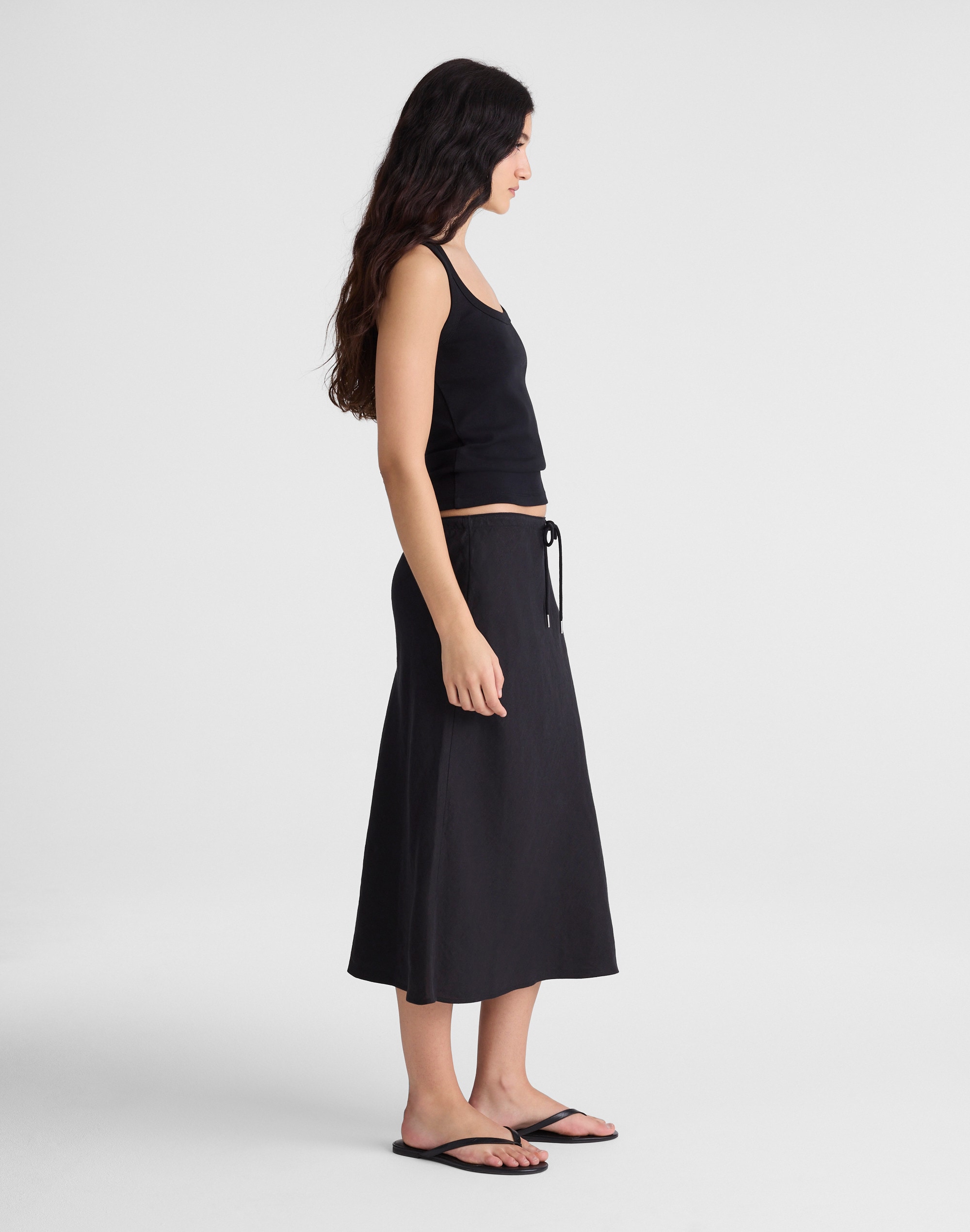Drawstring Slip Skirt in 100% Linen