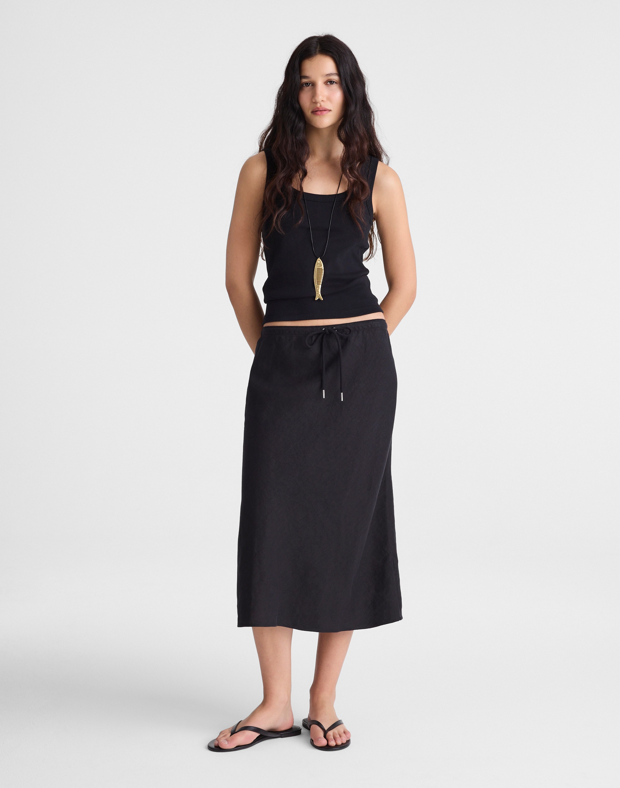 Drawstring Slip Skirt in 100% Linen