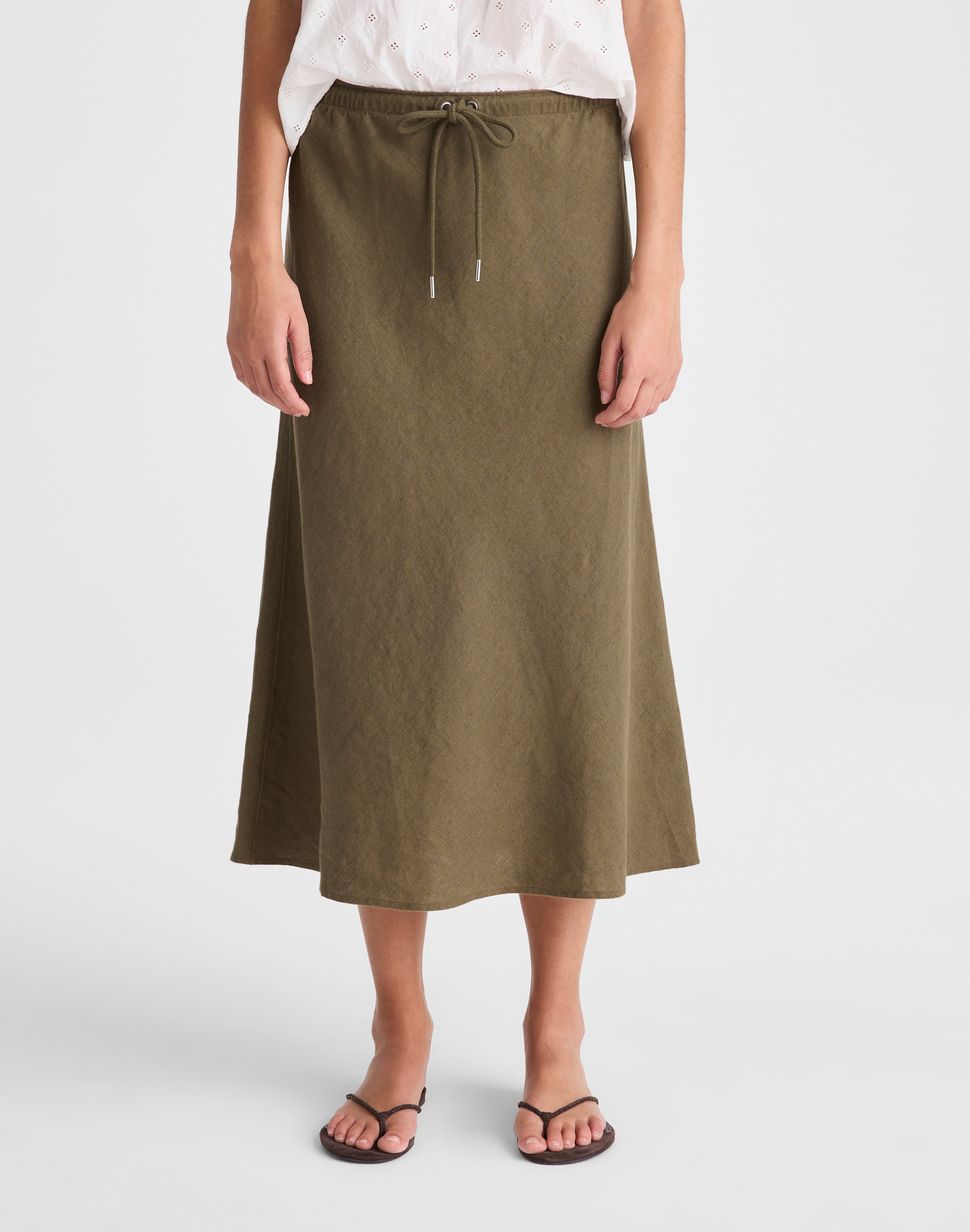 Drawstring Slip Skirt in 100% Linen