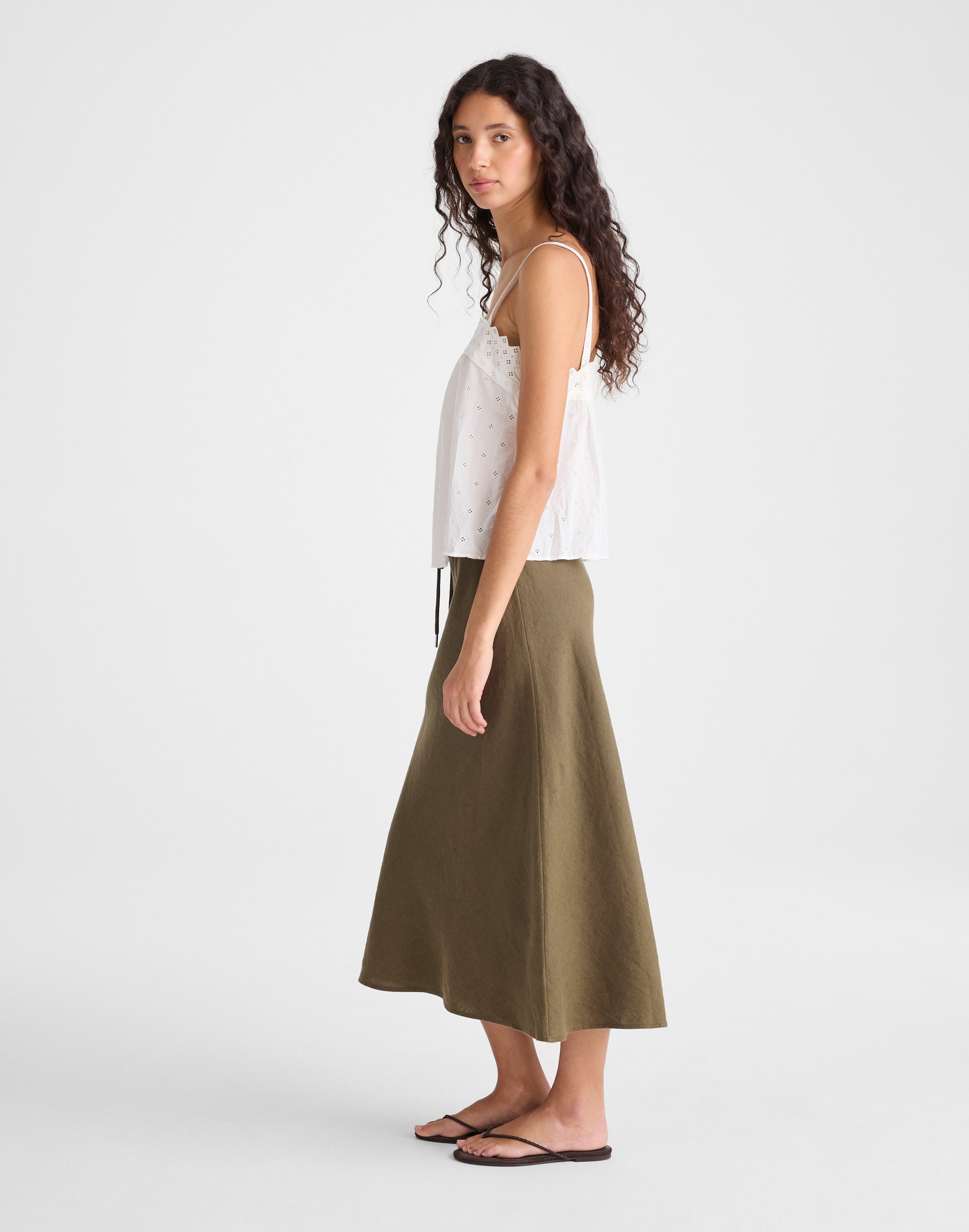 Drawstring Slip Skirt in 100% Linen