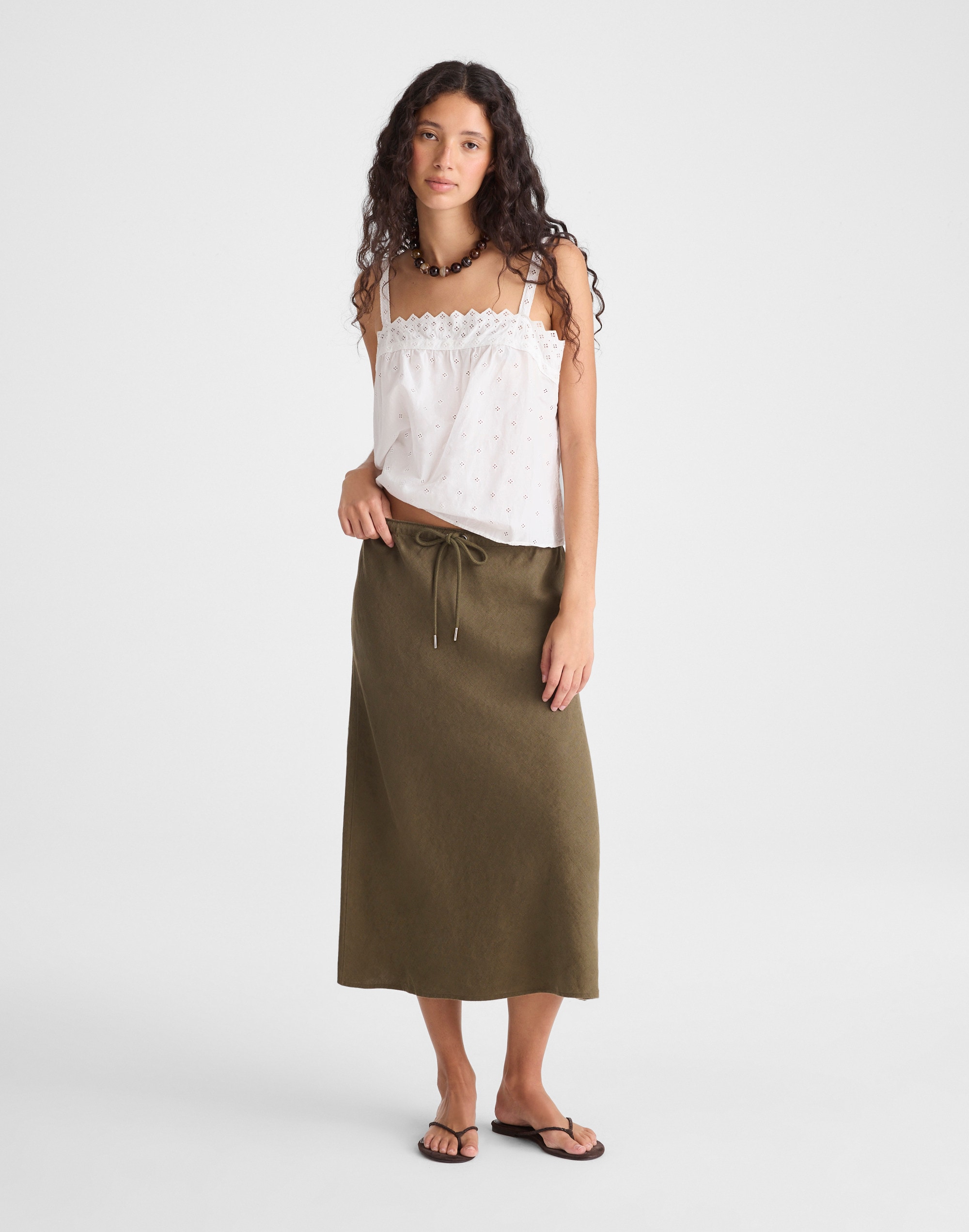 drawstring slip skirt in 100% linen