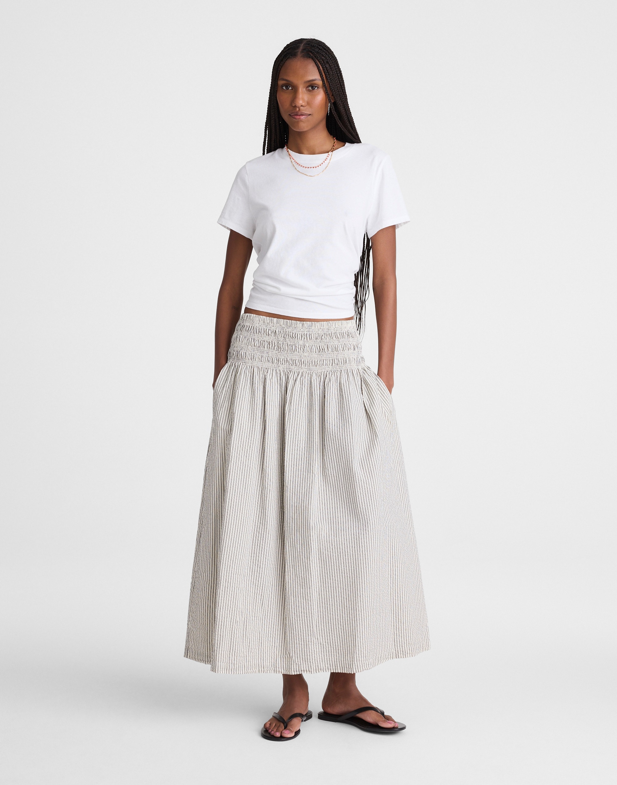 Sophia Midi Skirt in Seersucker