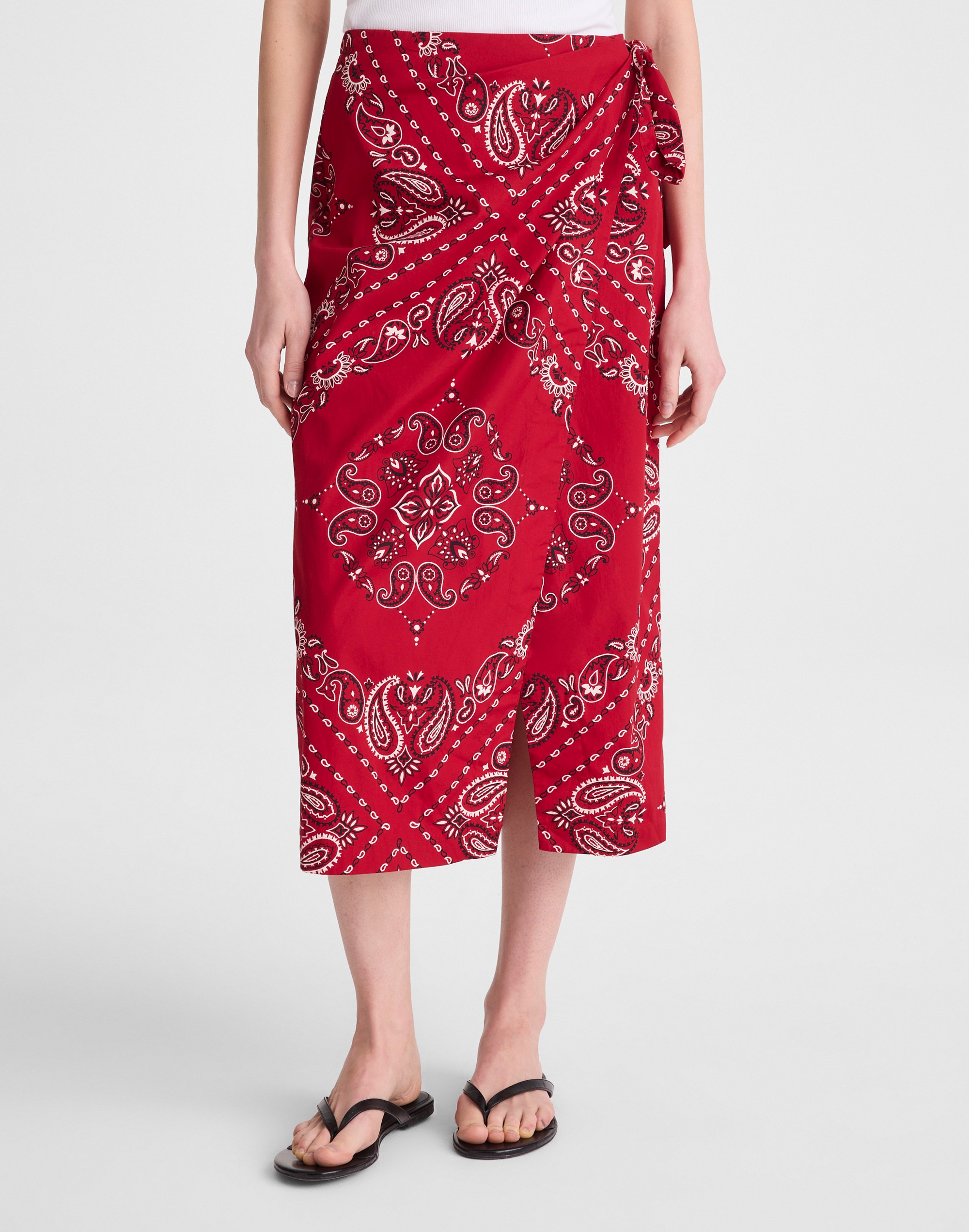 Midi Wrap Skirt in Poplin
