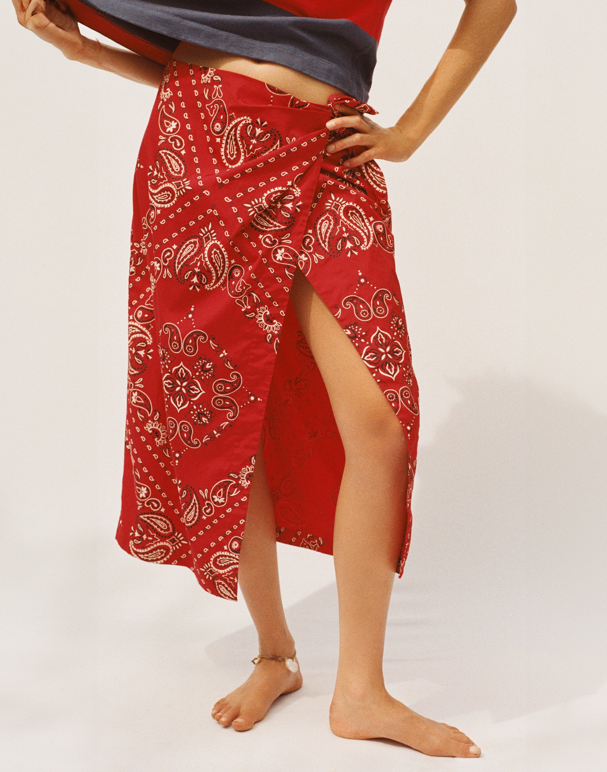 Midi Wrap Skirt in Poplin