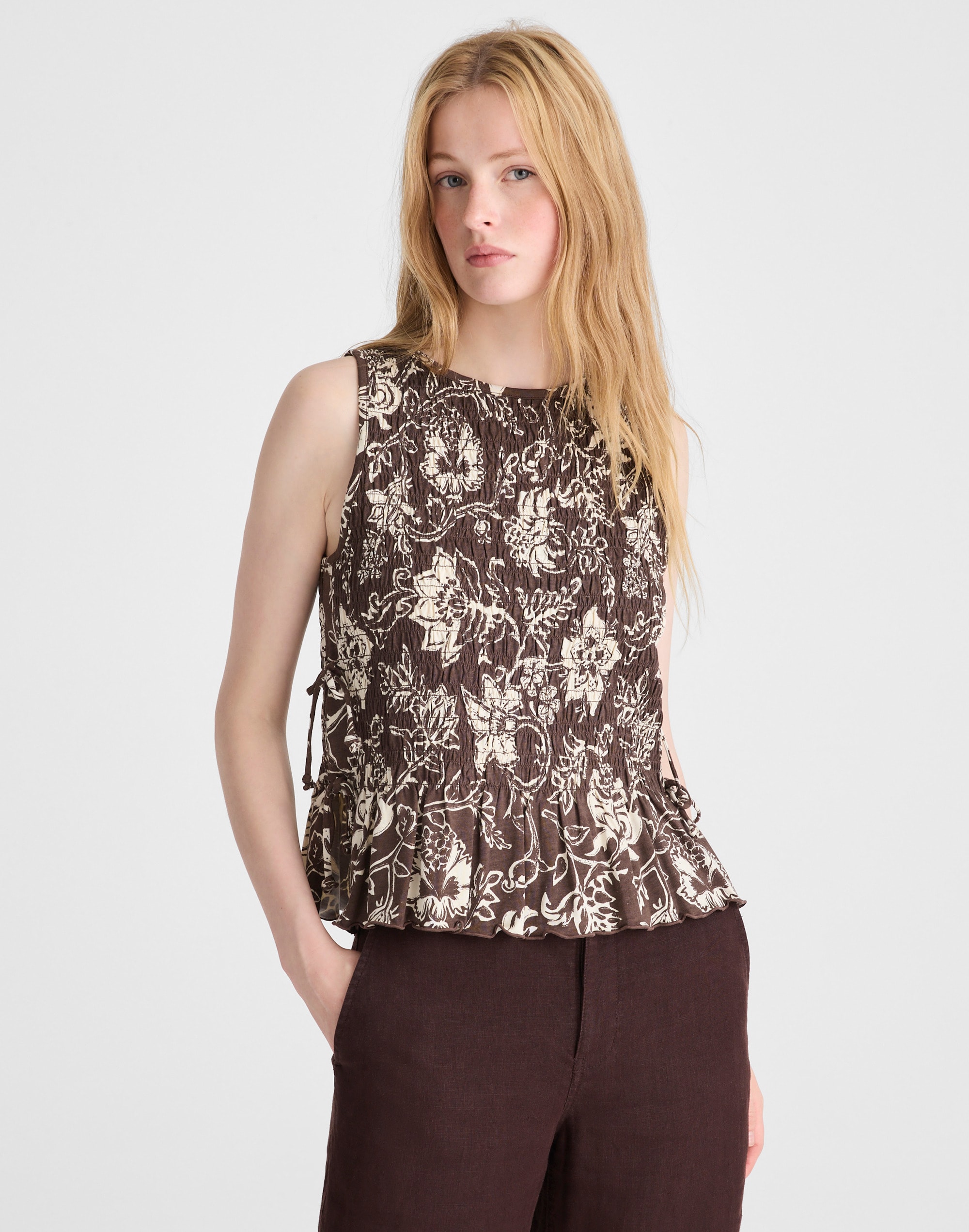 side-tie smocked tank