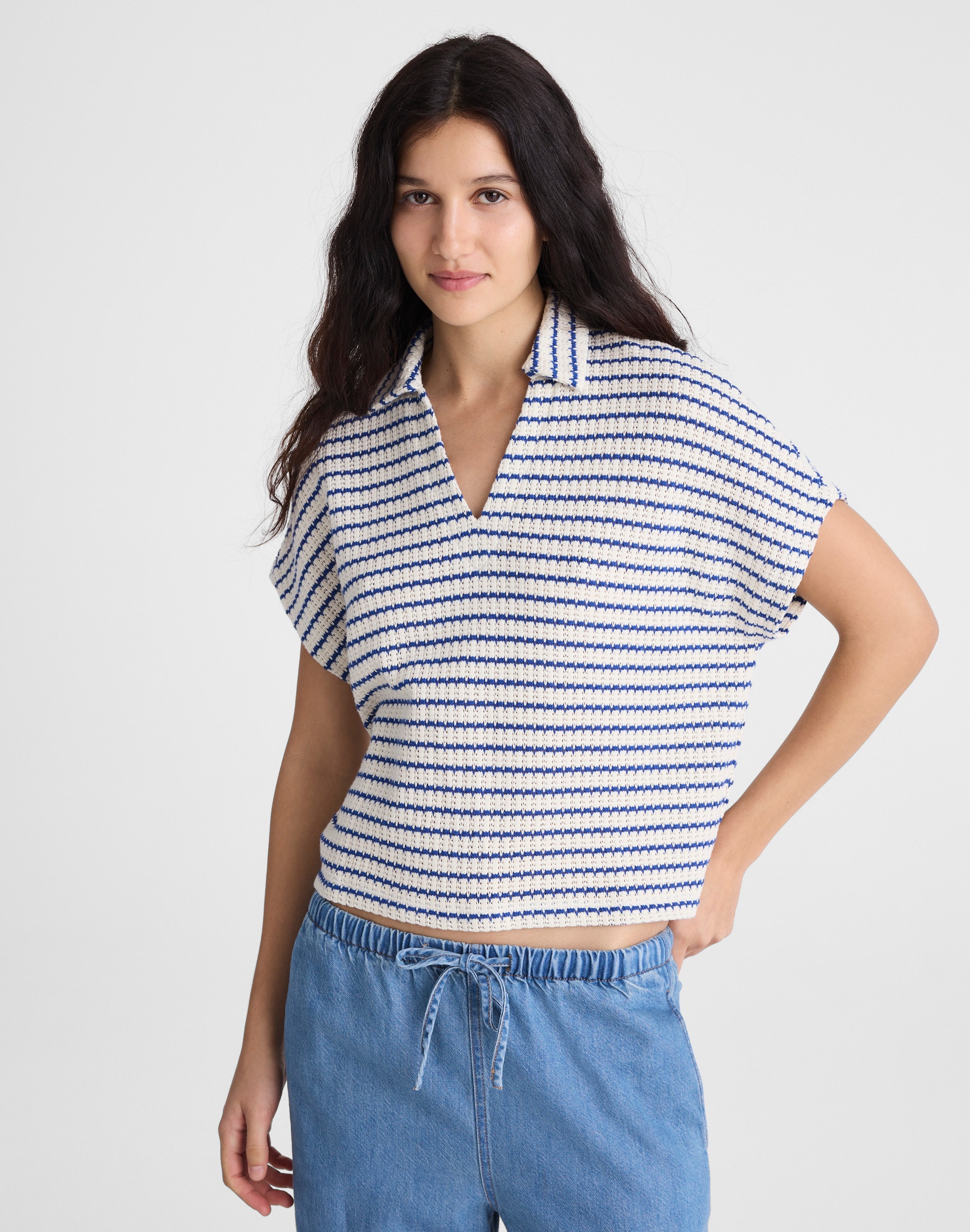 Textured-Knit Johnny-Collar Shirt