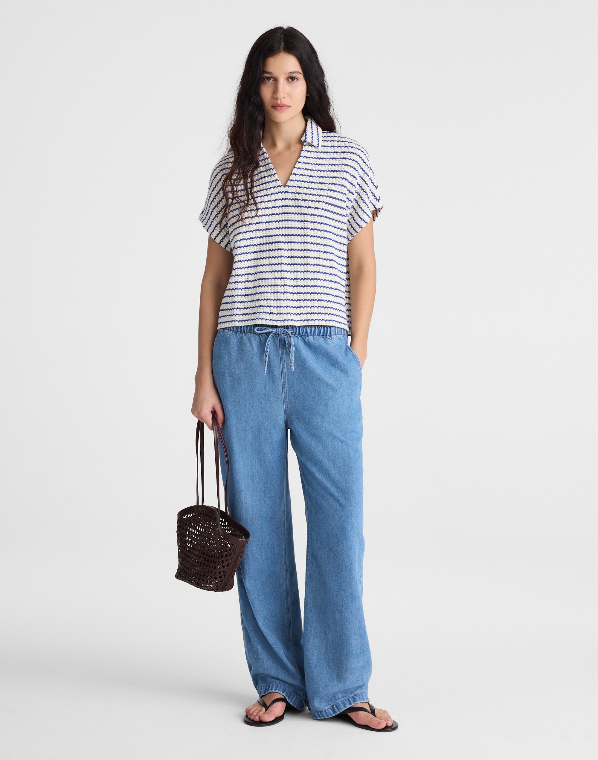 Textured-Knit Johnny-Collar Shirt