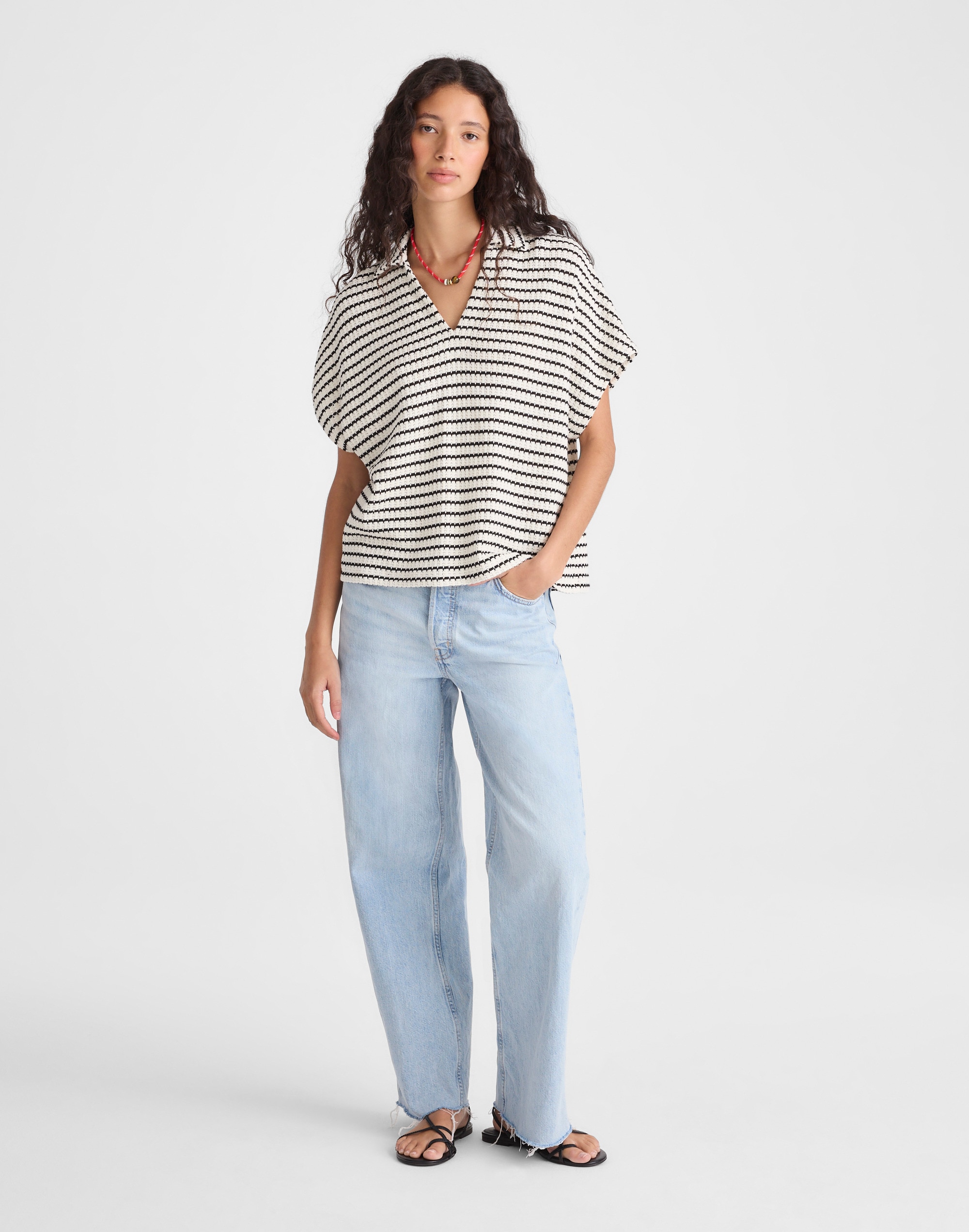 Textured-Knit Johnny-Collar Shirt