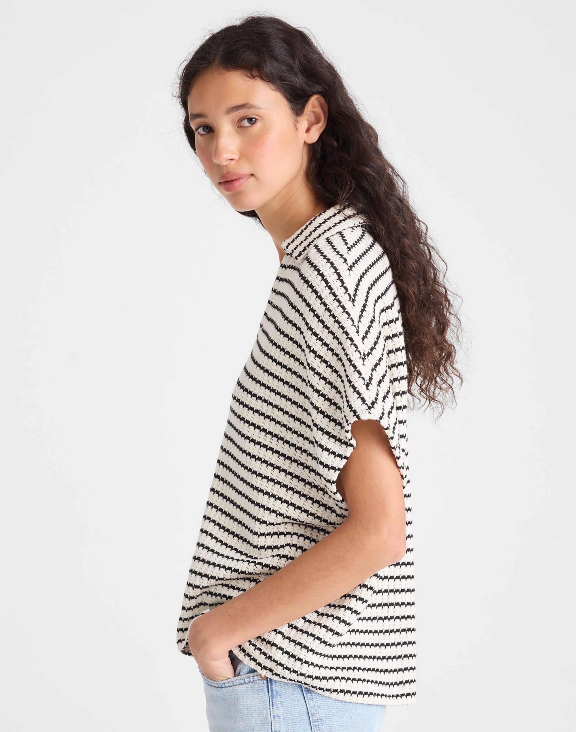 Textured-Knit Johnny-Collar Shirt