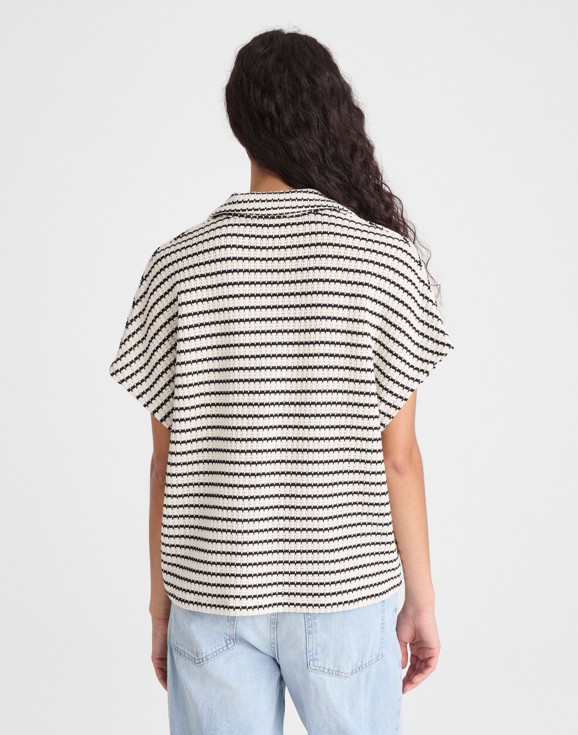 Textured-Knit Johnny-Collar Shirt