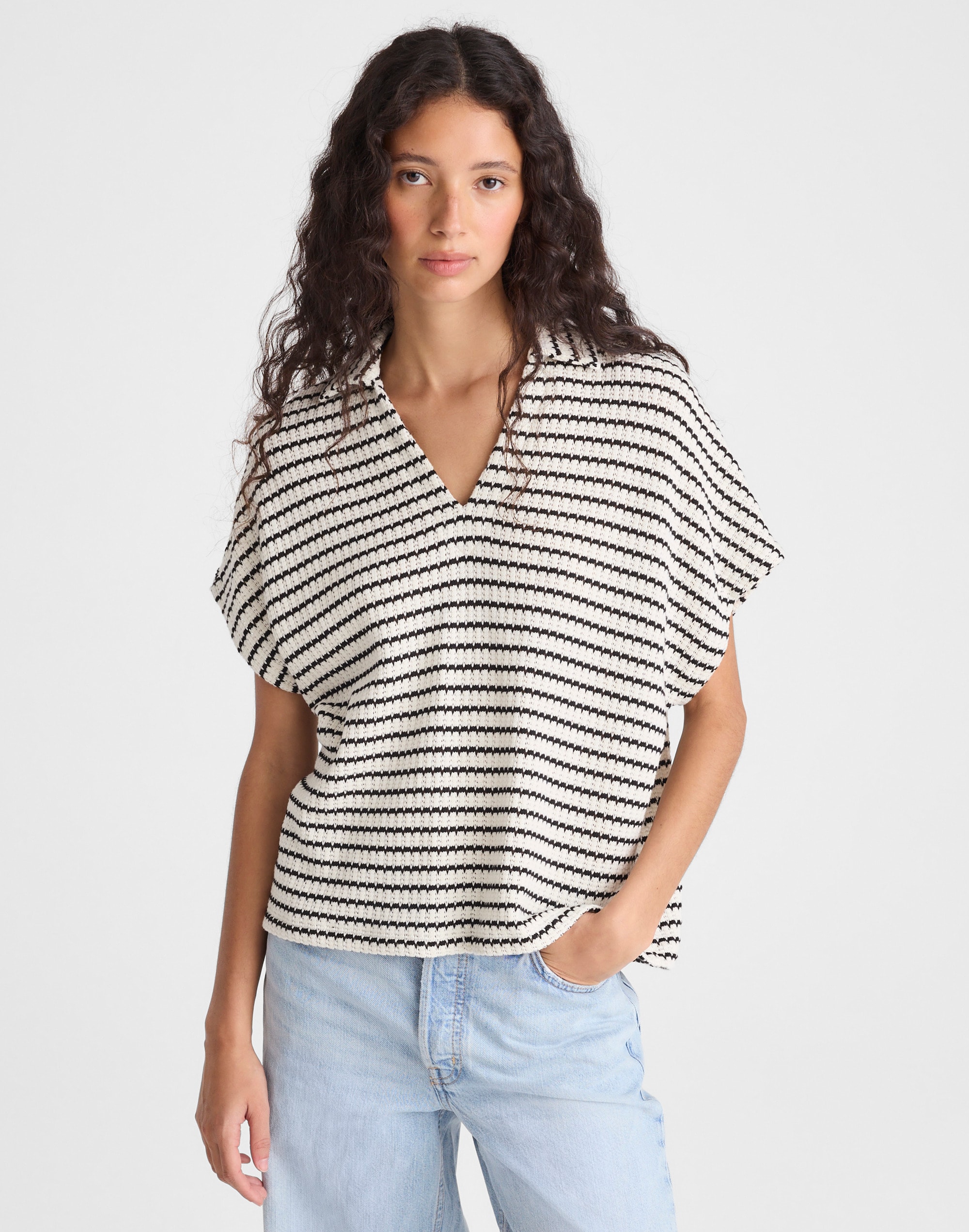 Madewell Textured-knit Johnny-collar Shirt In Multi