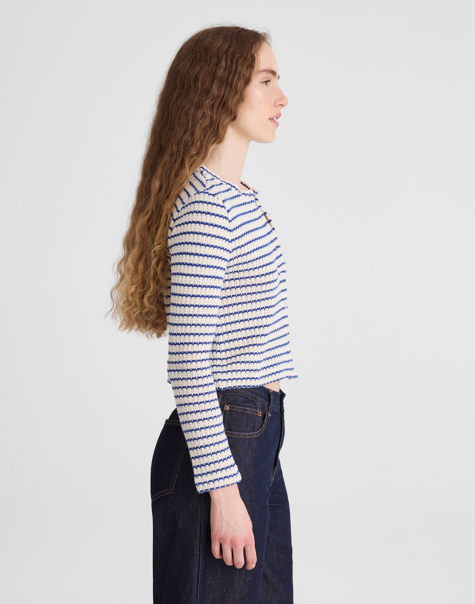 Textured-Knit Button-Front Cardigan