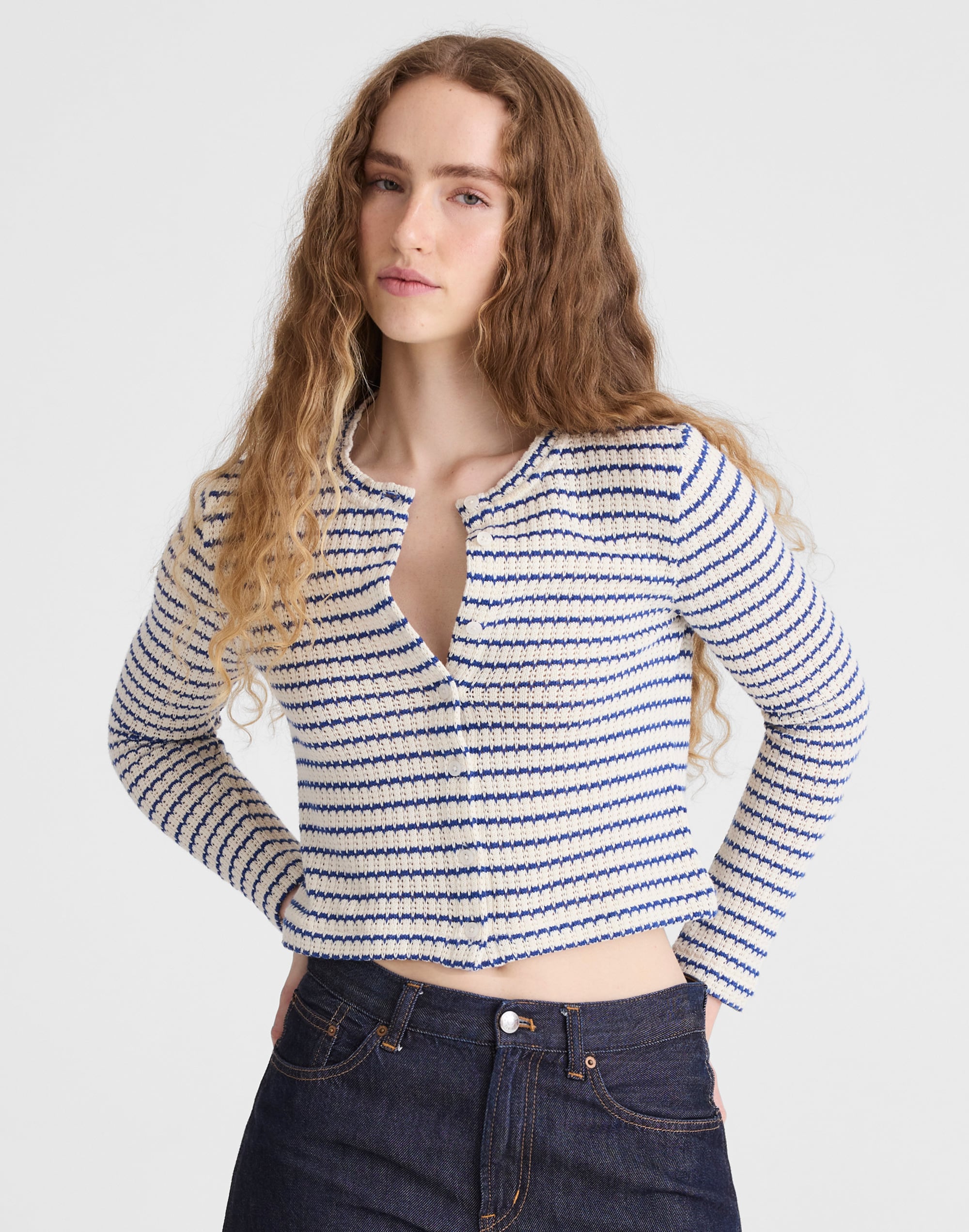 Madewell Textured-knit Button-front Cardigan In Blue