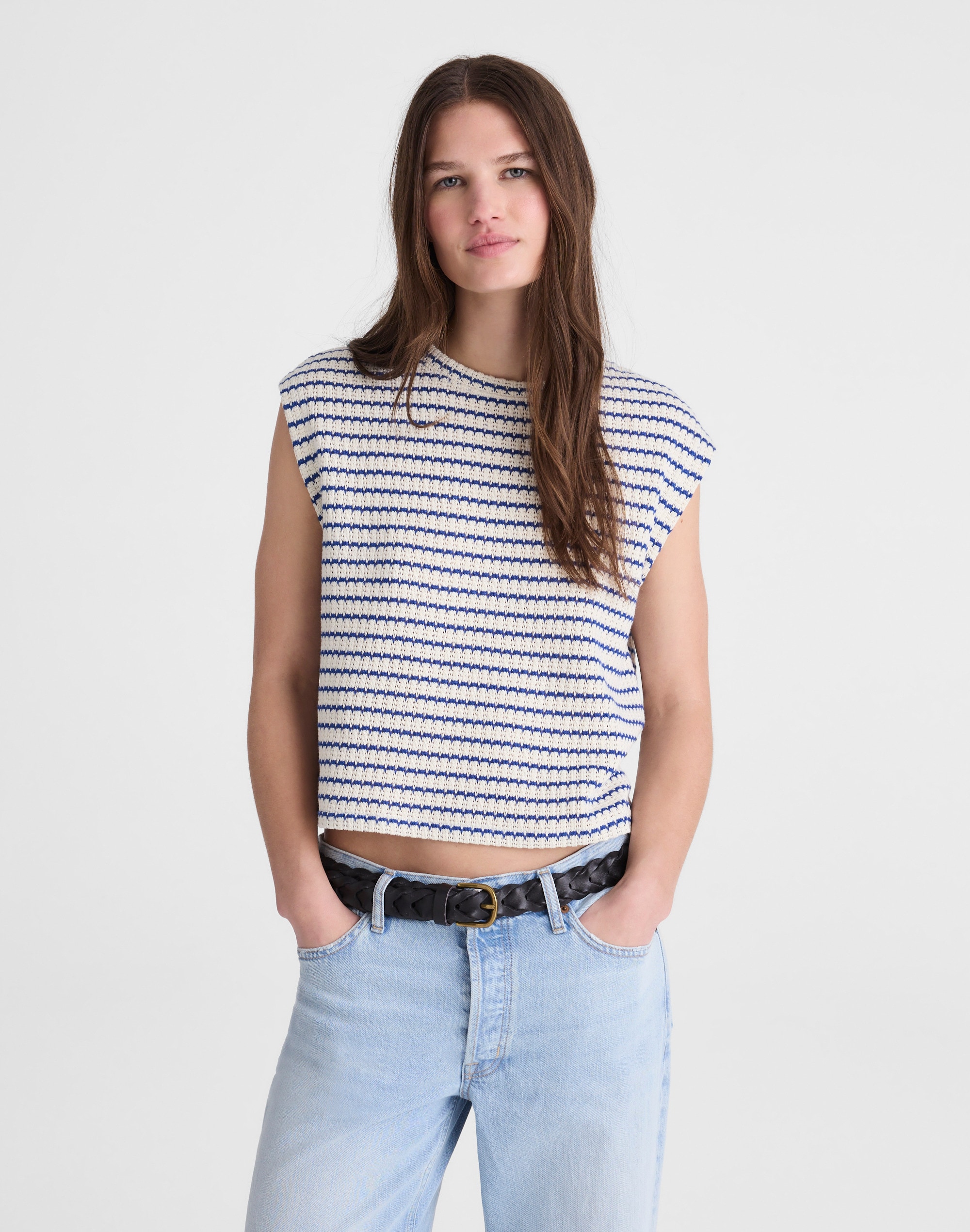 textured-knit boxy muscle tee