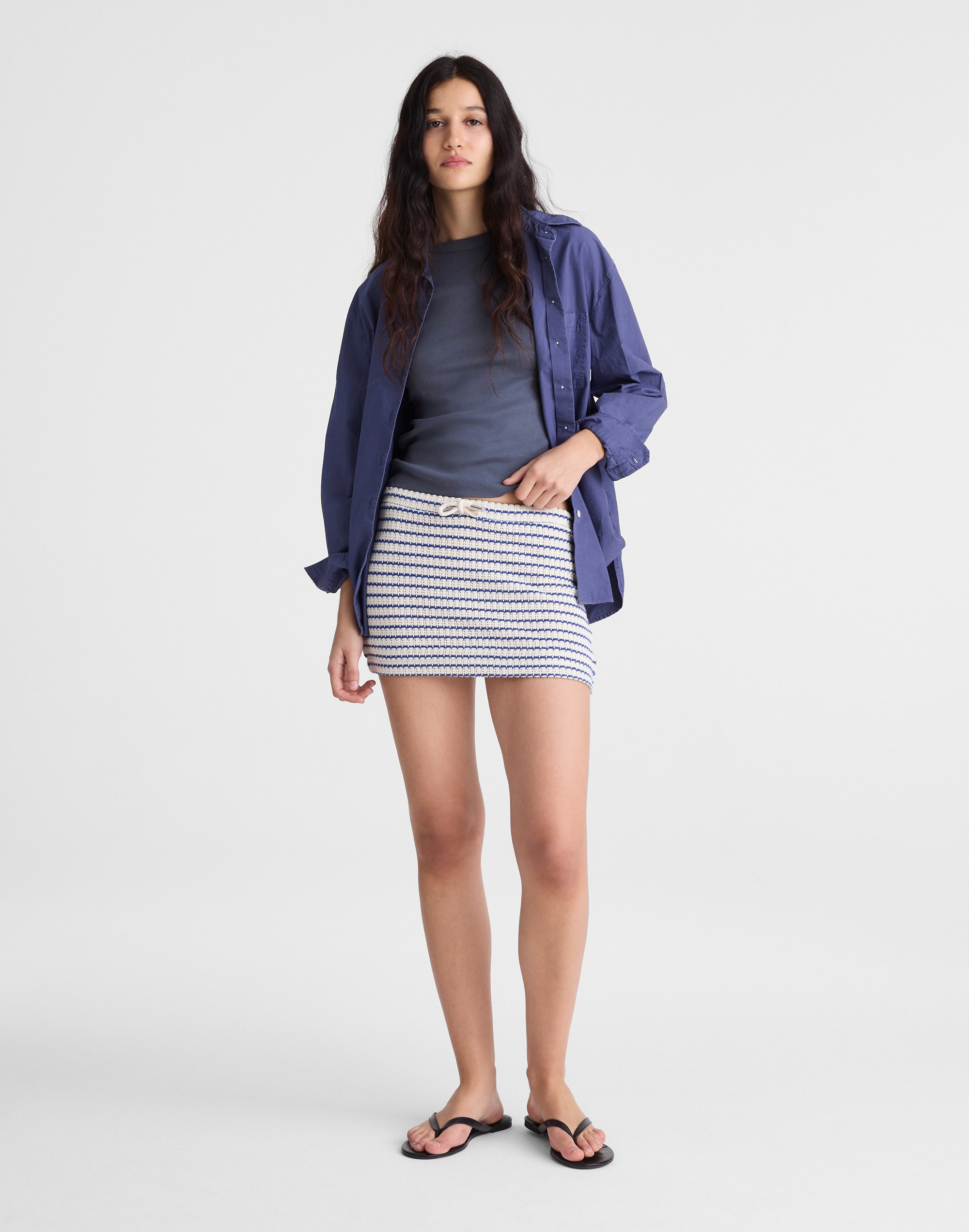 Textured-Knit Drawstring Mini Skirt