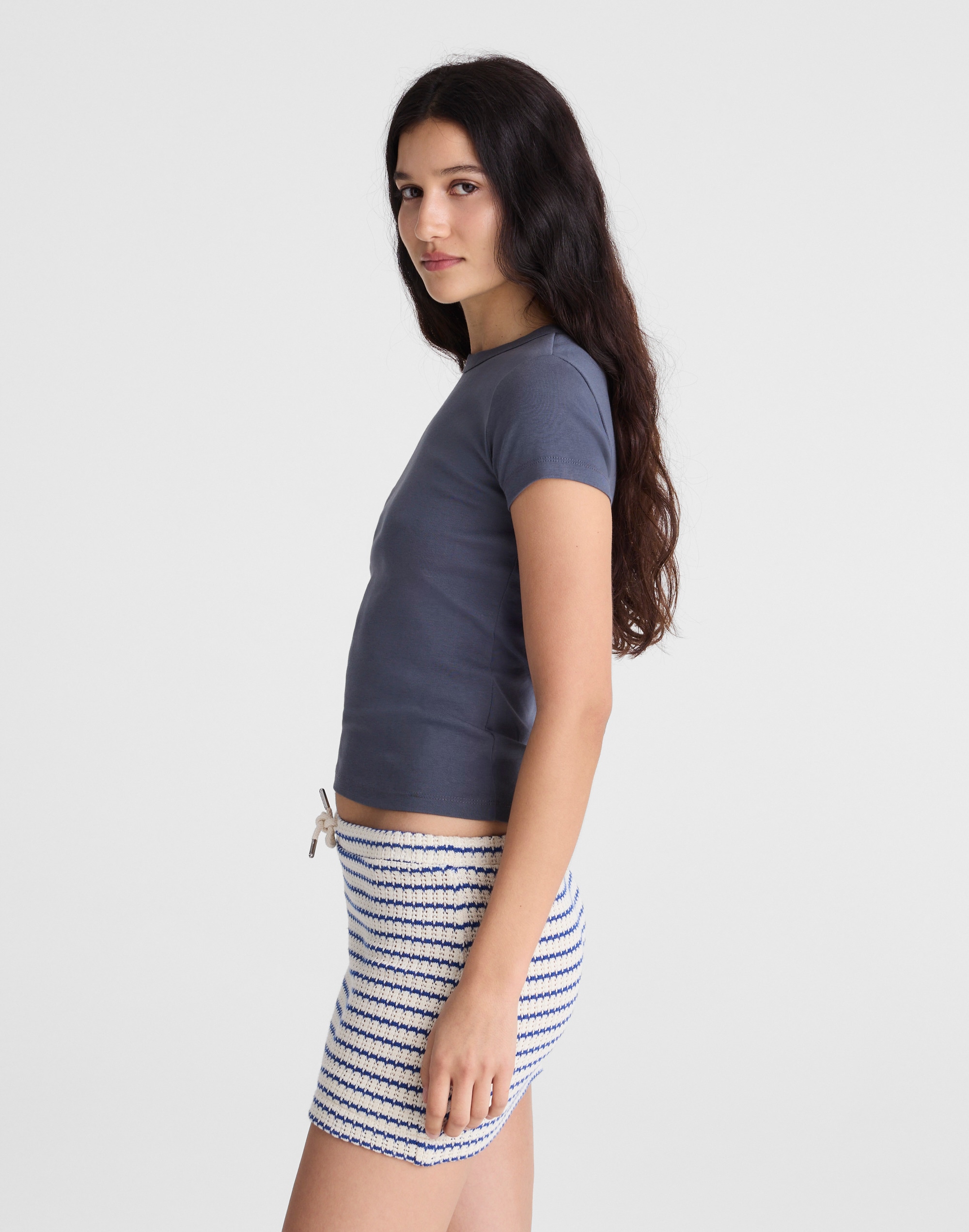 Textured-Knit Drawstring Mini Skirt