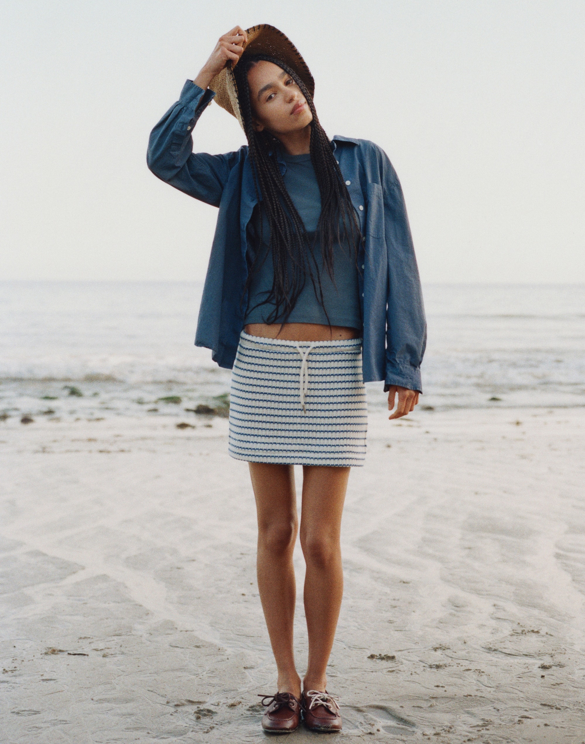 Textured-Knit Drawstring Mini Skirt