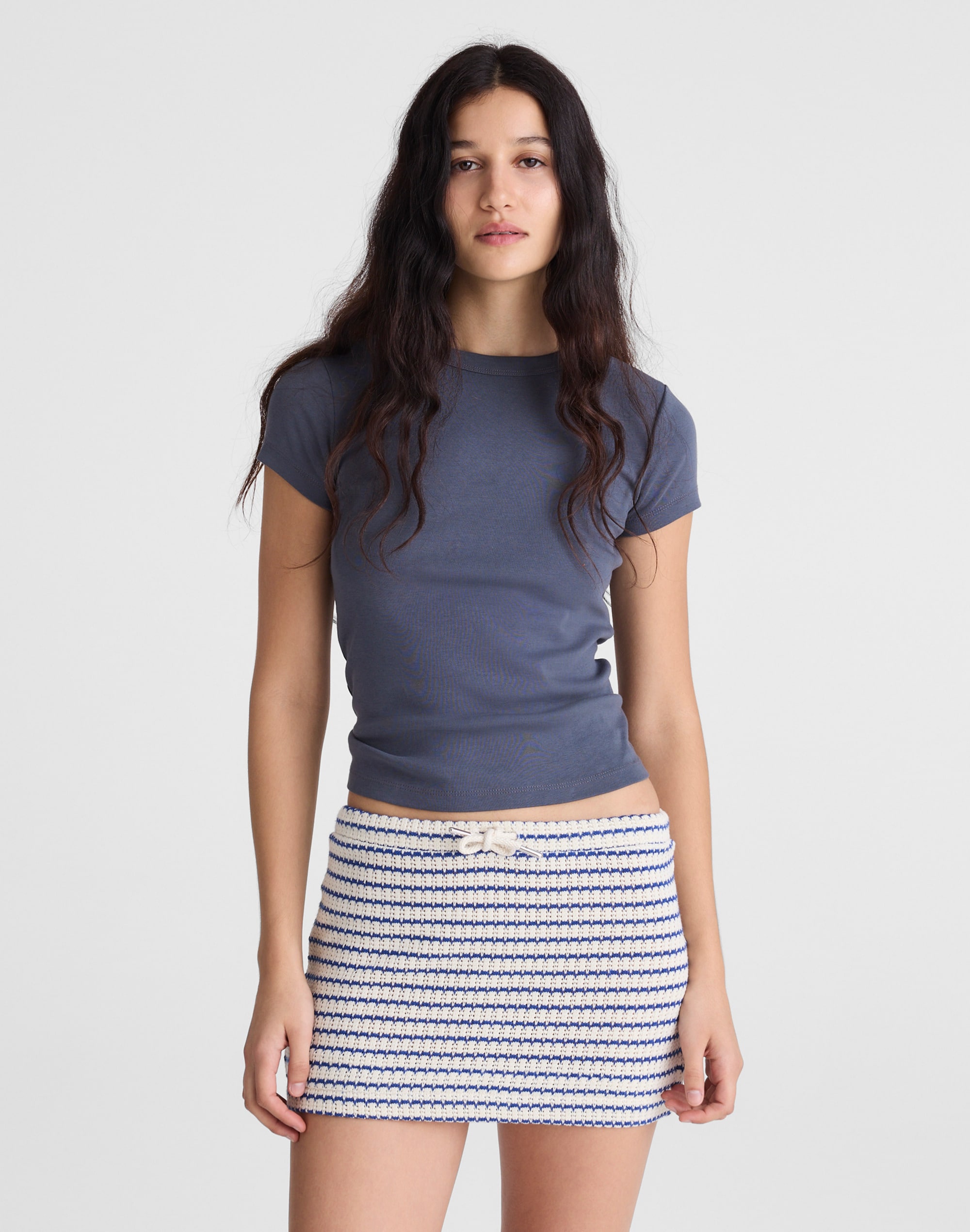 Textured-Knit Drawstring Mini Skirt