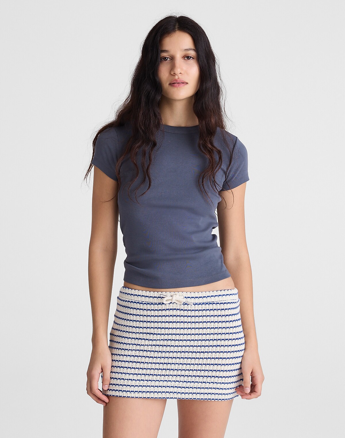 Textured-Knit Drawstring Mini Skirt