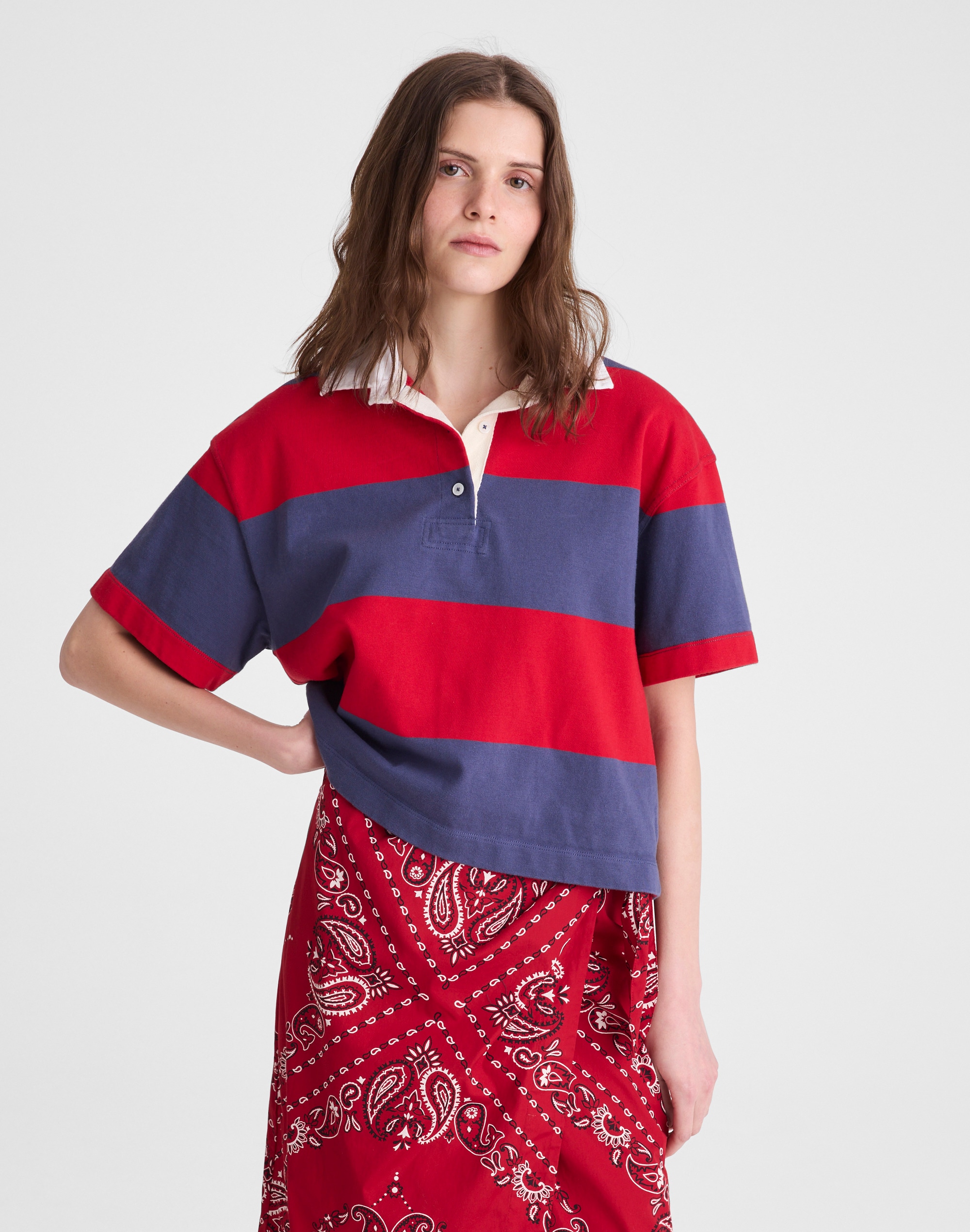 Madewell Boxy Rugby Polo In Red