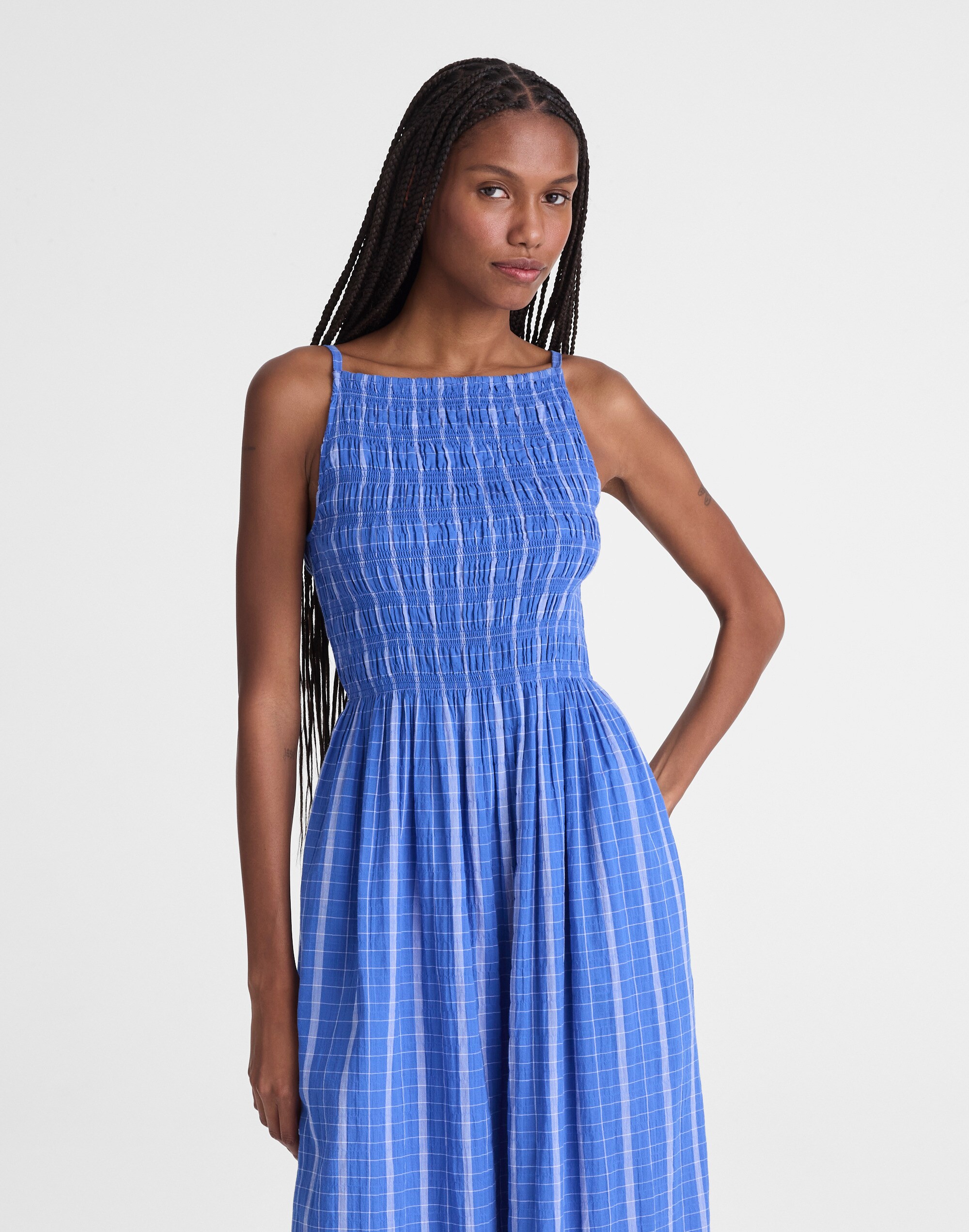 Smocked High-Neck Mini Dress