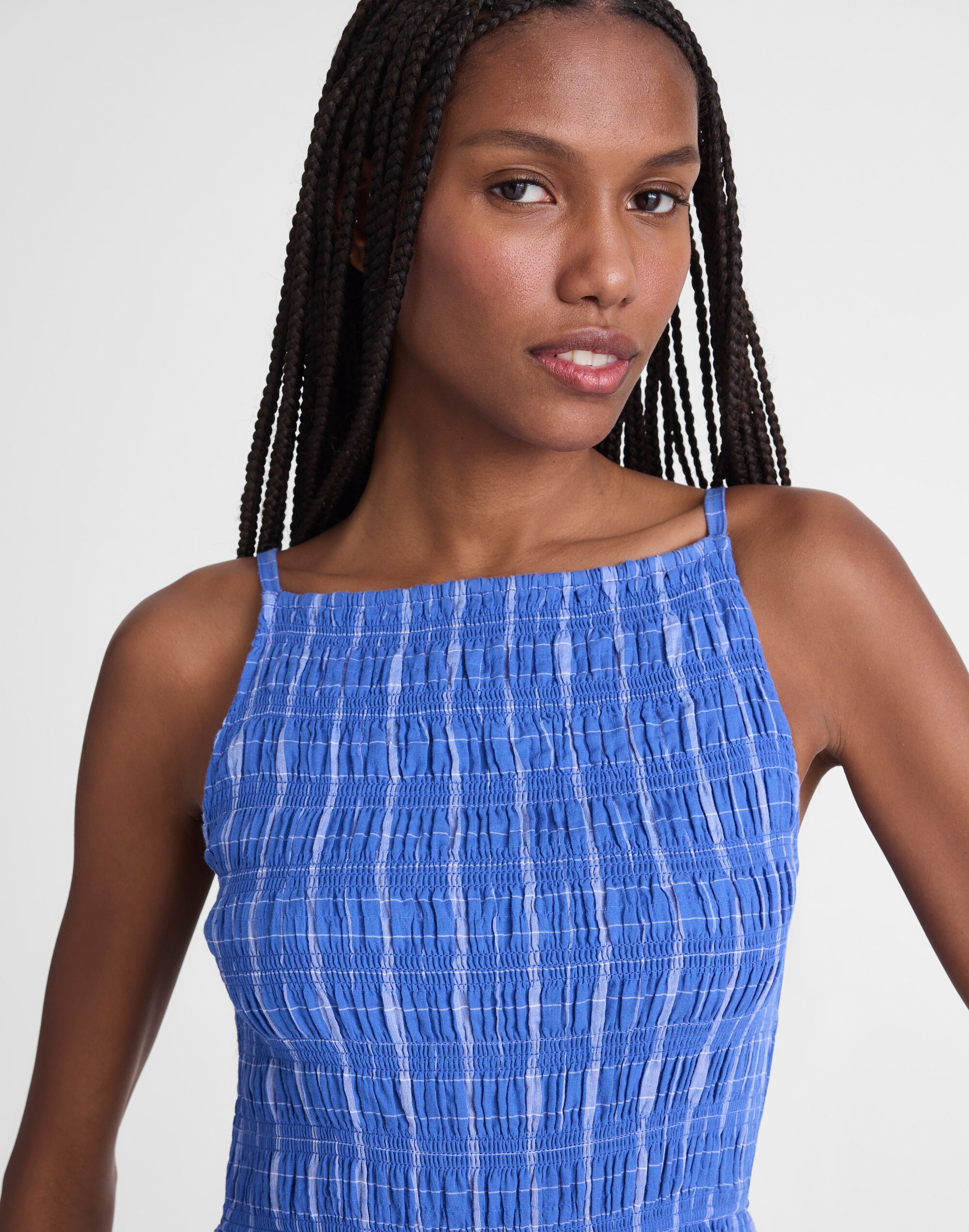 Smocked High-Neck Mini Dress