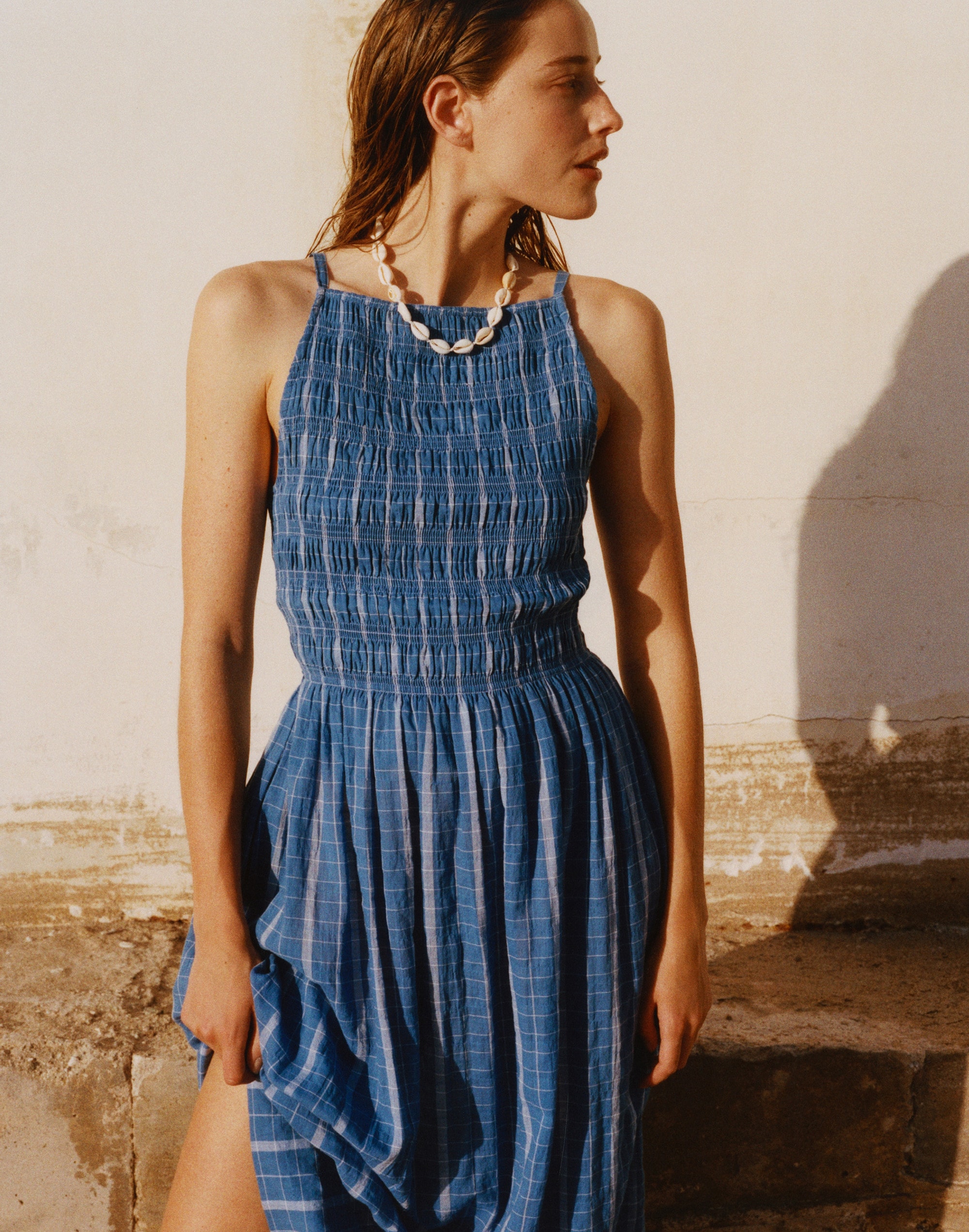 Smocked High-Neck Mini Dress