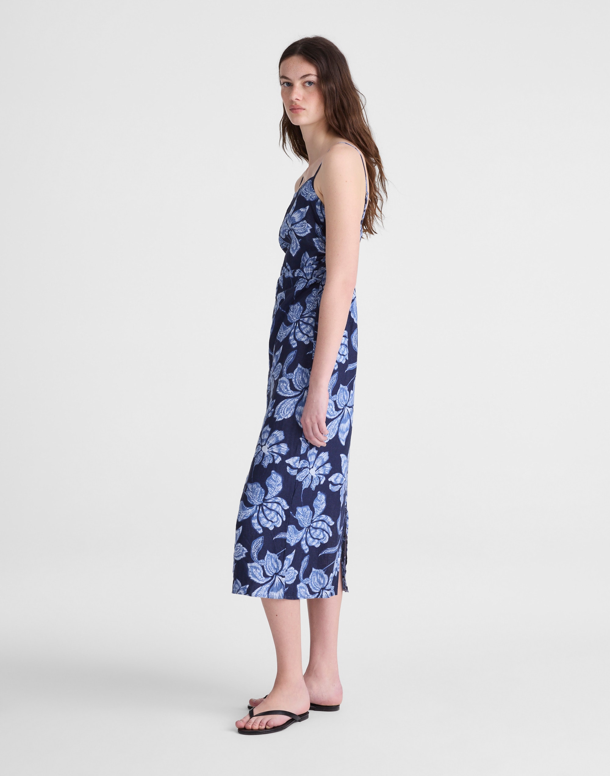 Ruched Squareneck Sleeveless Midi Dress