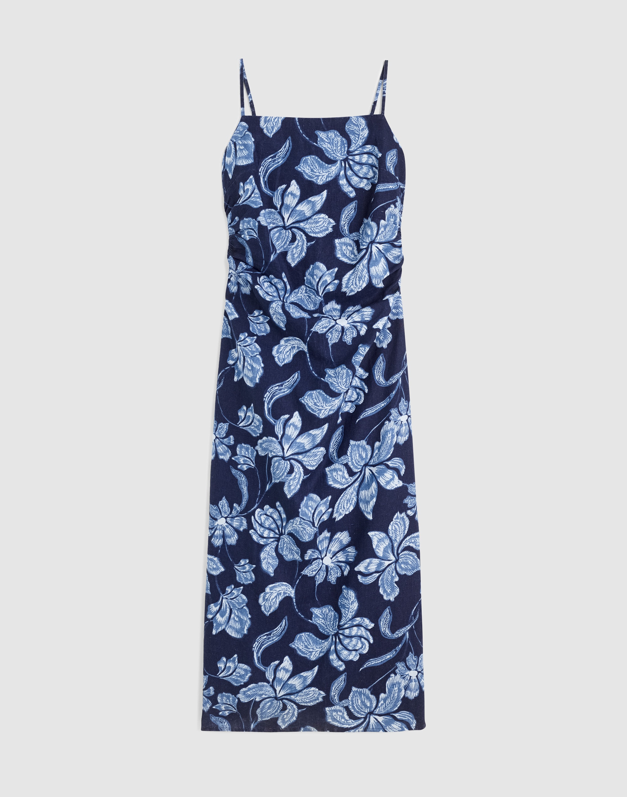 Ruched Squareneck Sleeveless Midi Dress