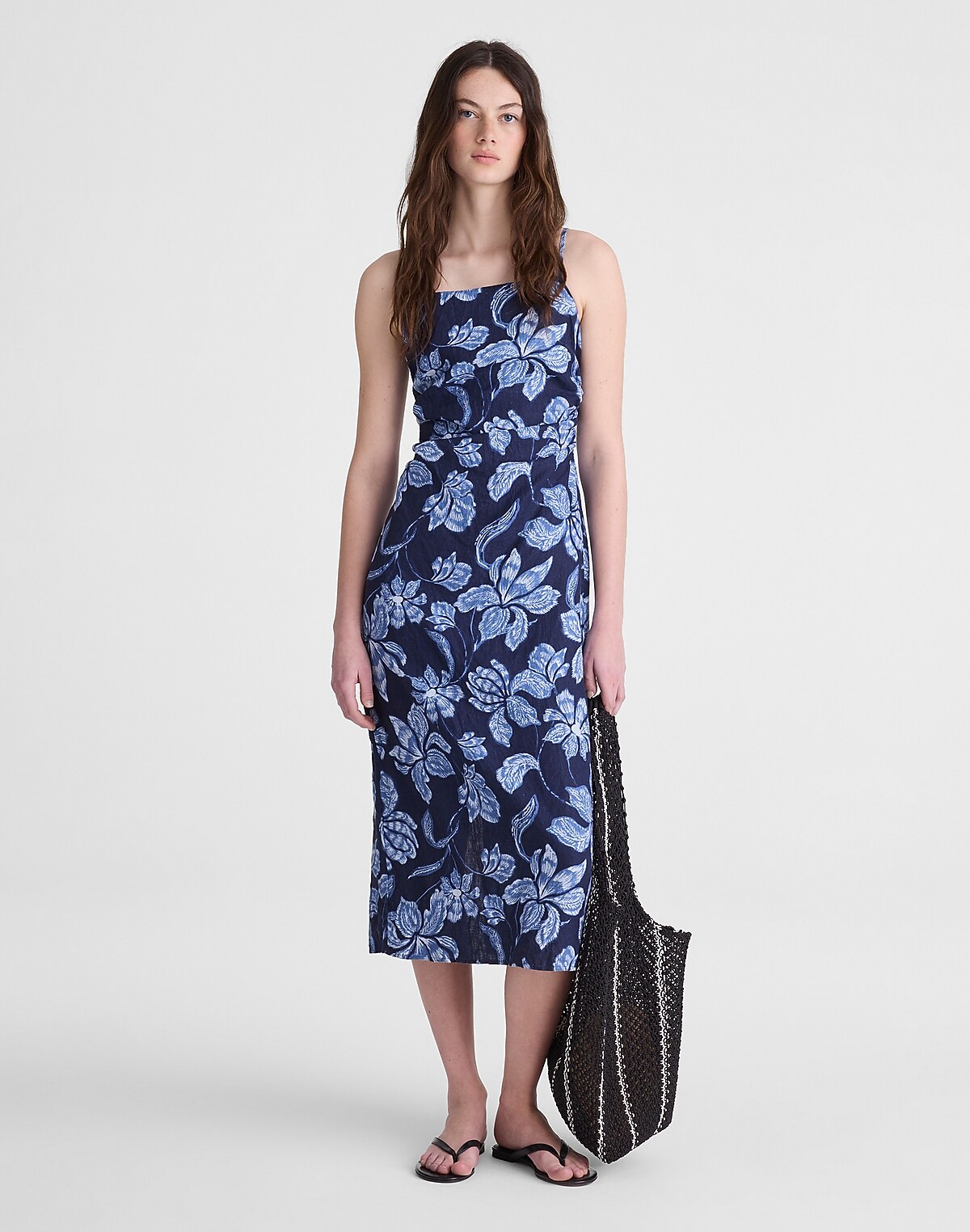Ruched Squareneck Sleeveless Midi Dress