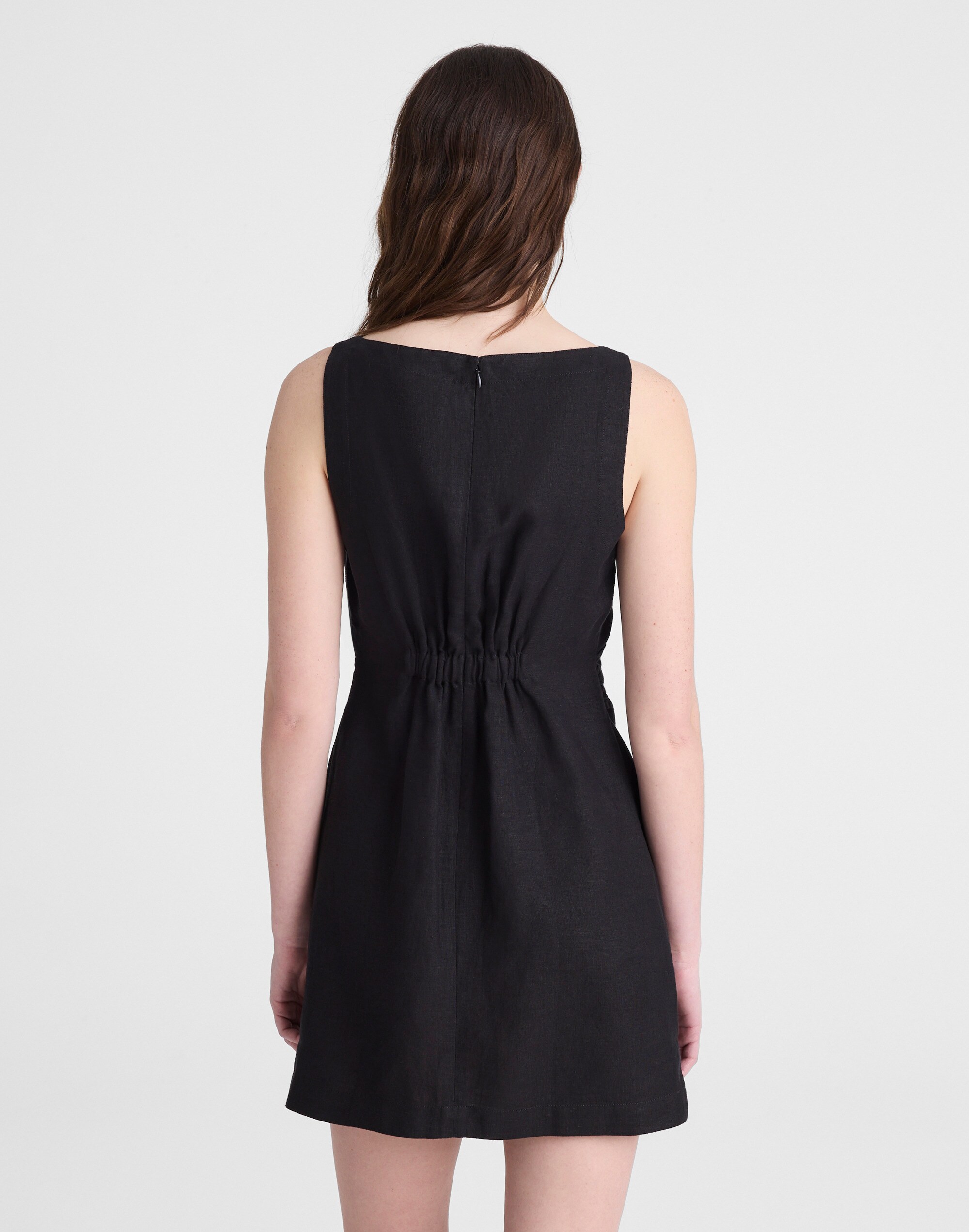 Boatneck Shirred Mini Dress in 100% Linen