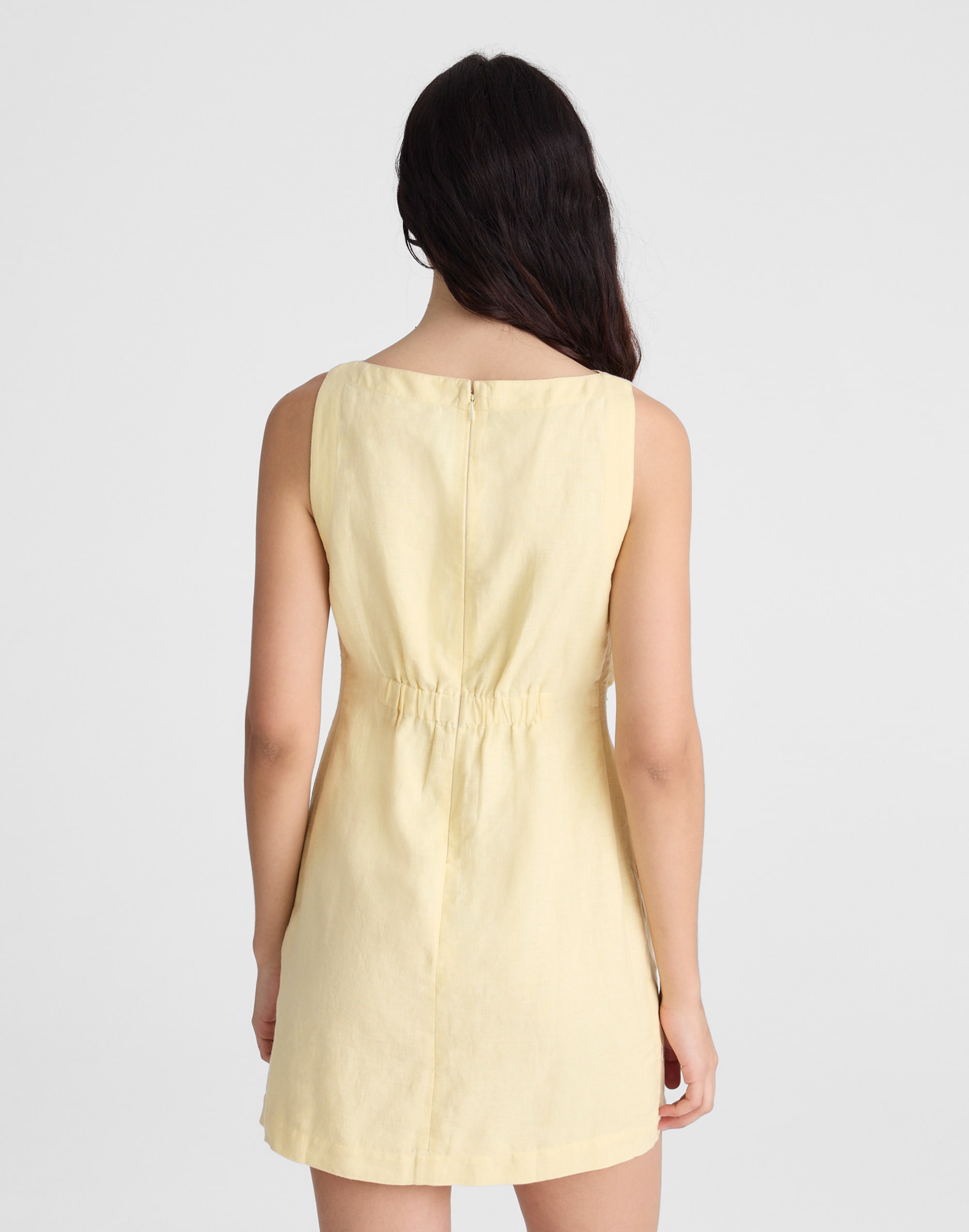 Boatneck Shirred Mini Dress in 100% Linen