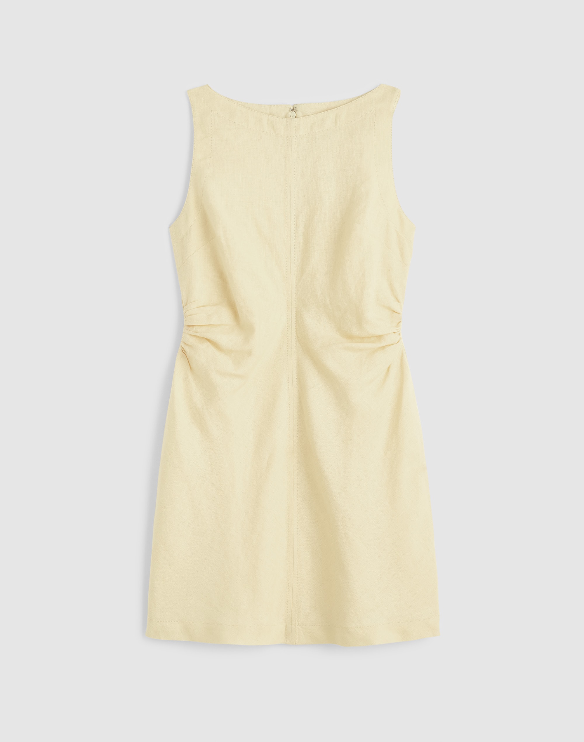 Boatneck Shirred Mini Dress in 100% Linen