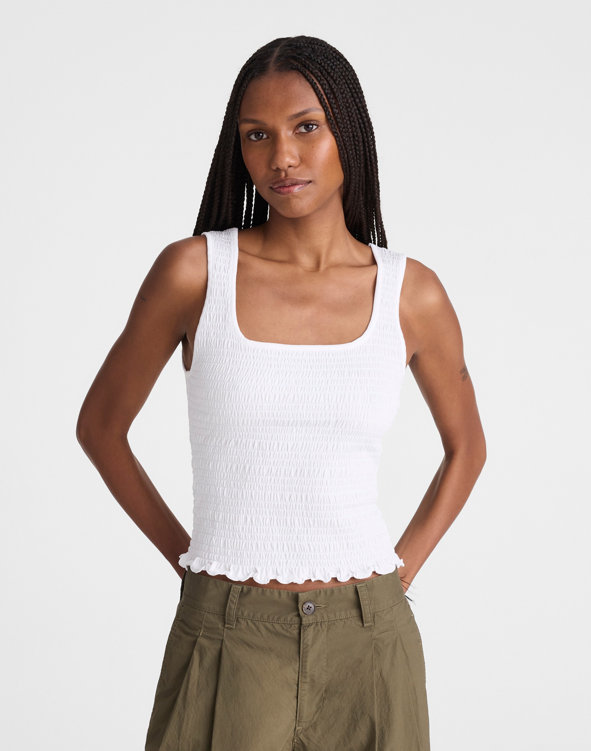 smocked scoopneck tank