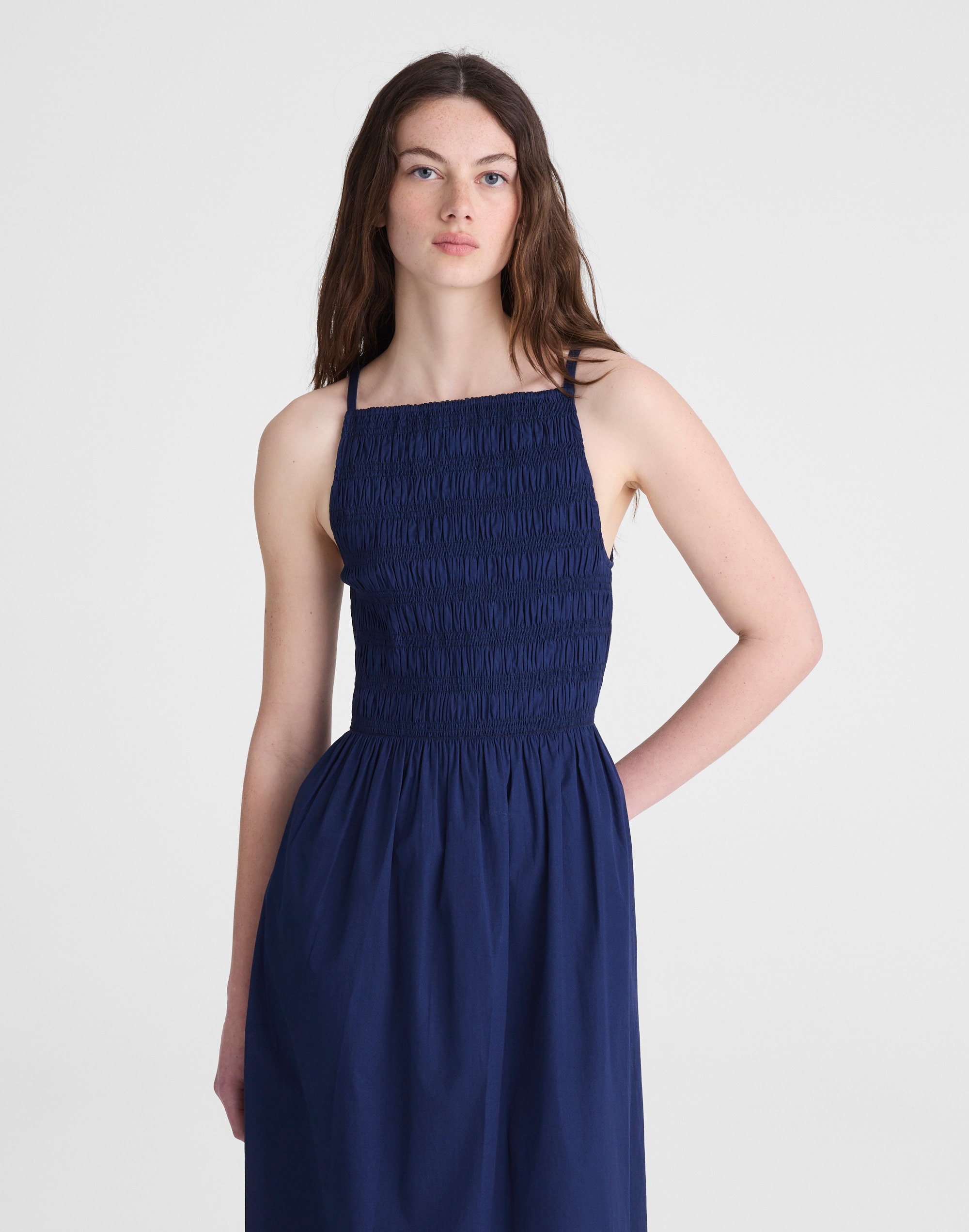 Smocked High-Neck Mini Dress