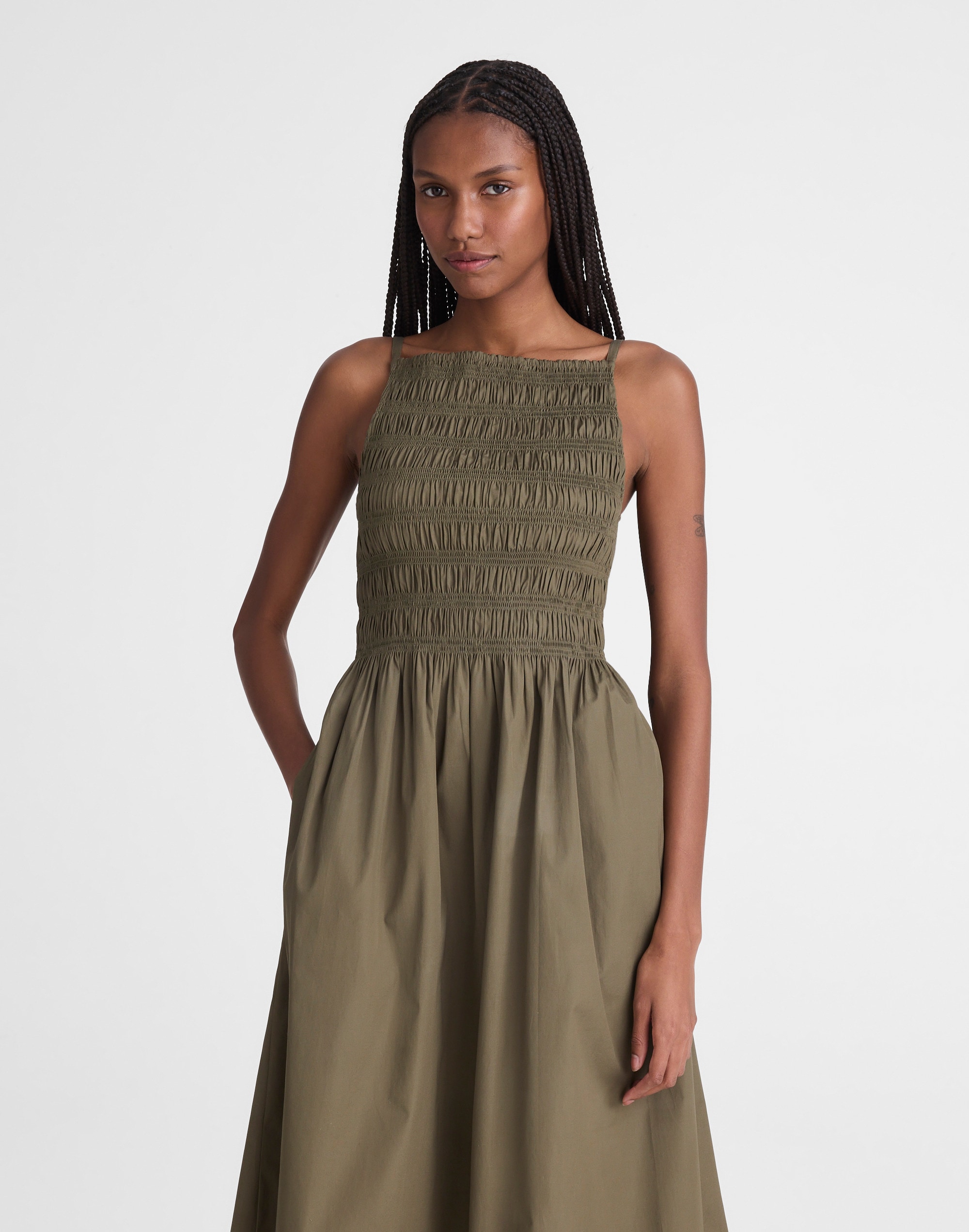 Smocked High-Neck Mini Dress