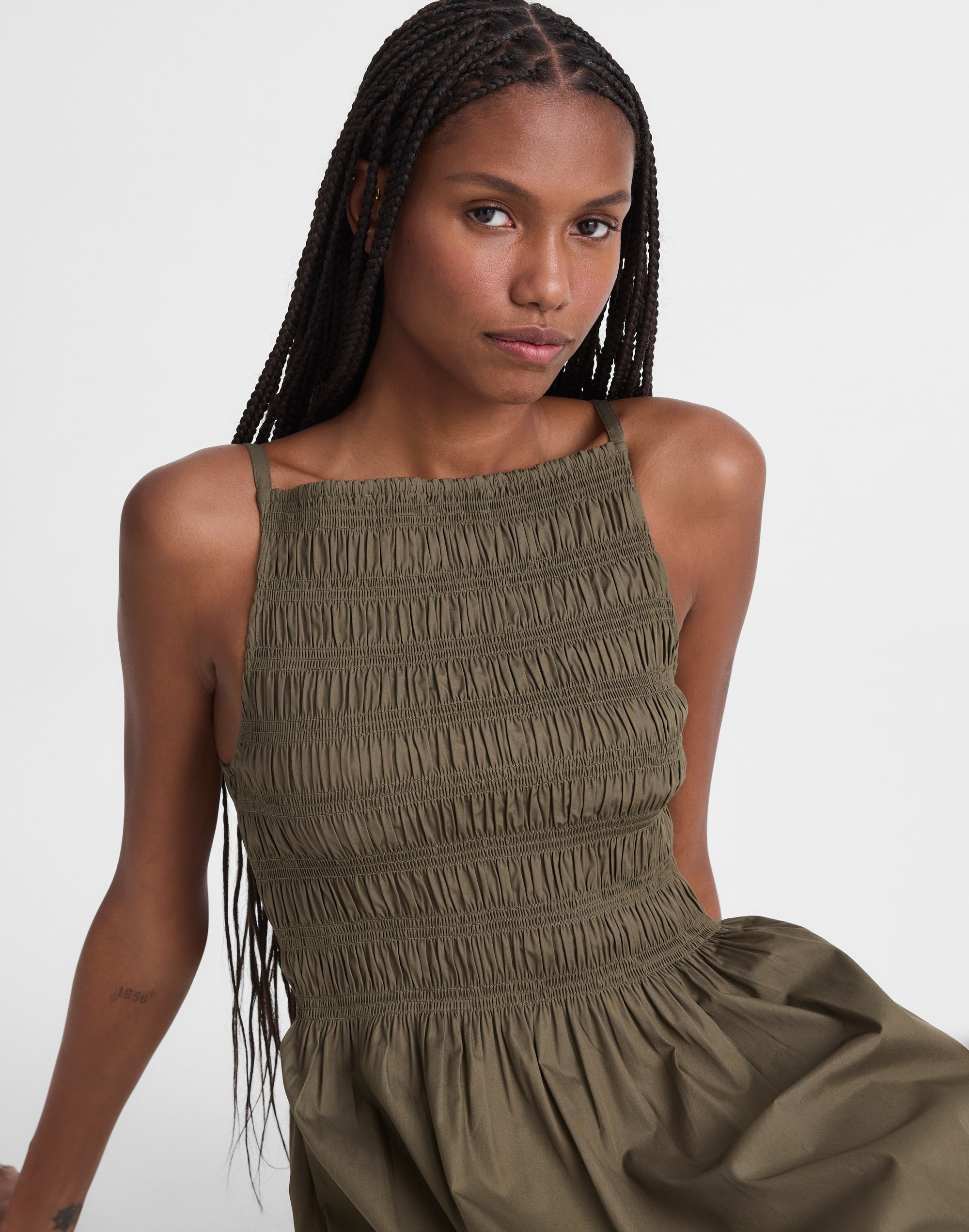 Smocked High-Neck Mini Dress